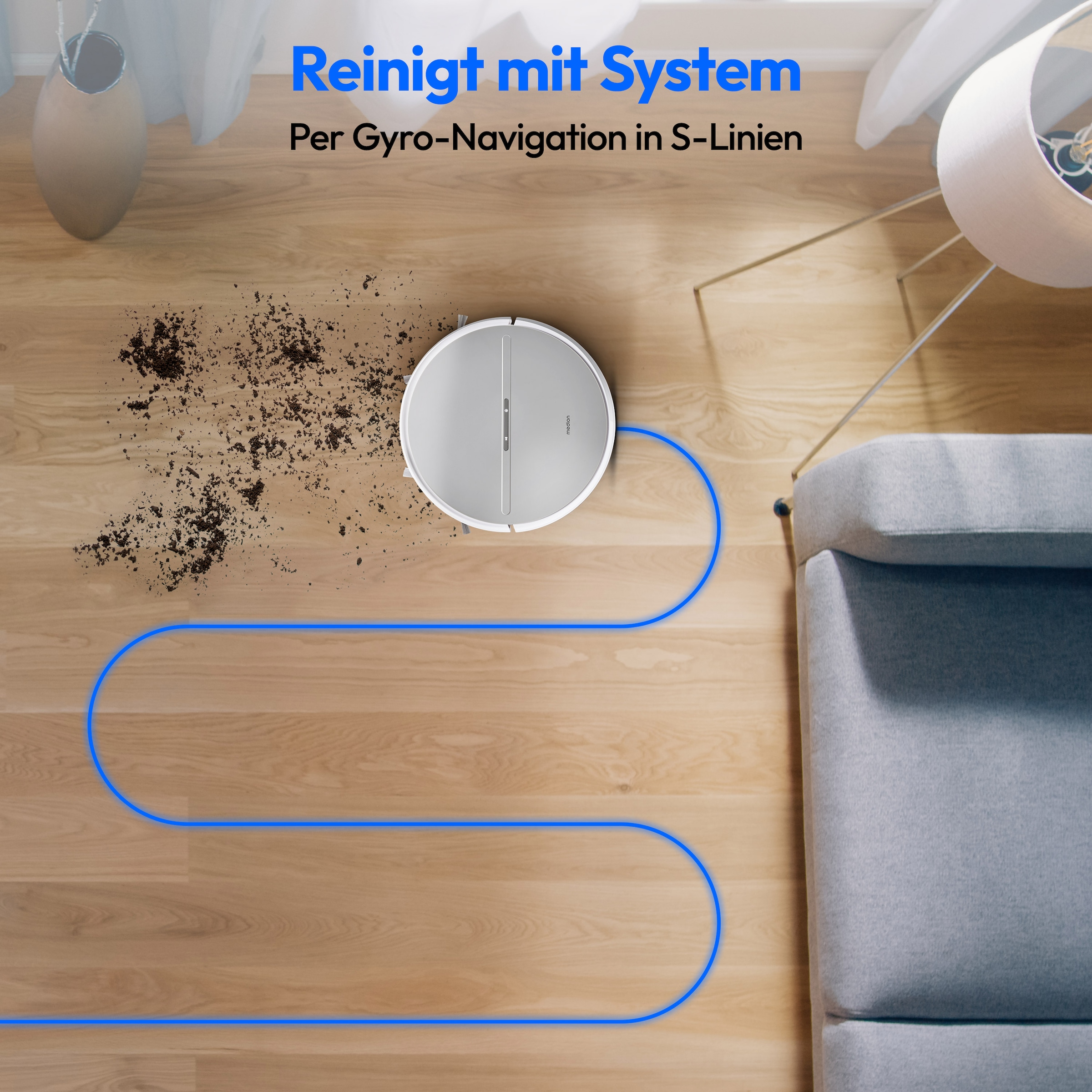 Medion® Saugroboter »E35 (MD 11157), intelligente S-Linien Navigation, 2 kPa Saugleistung«, Steuerung per Fernbedienung, 120 min Laufzeit, Ladestation
