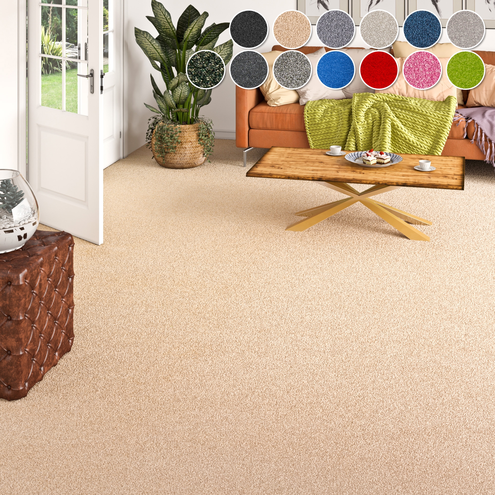 OTTO home Teppichboden "Zephyra, Schlinge, Gesamthöhe 8 mm, Made in Netherlands" rechteckig Uni Farben, Breite 400 cm, strapazierfähig, Wohnzimmer, Schlafzimmer