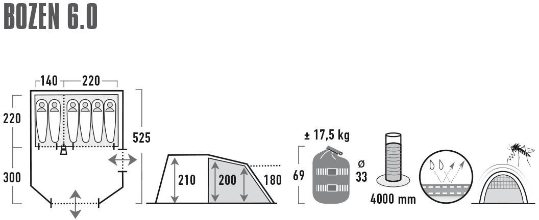 High Peak Tunnelzelt »Bozen 6.0« 6 Personen