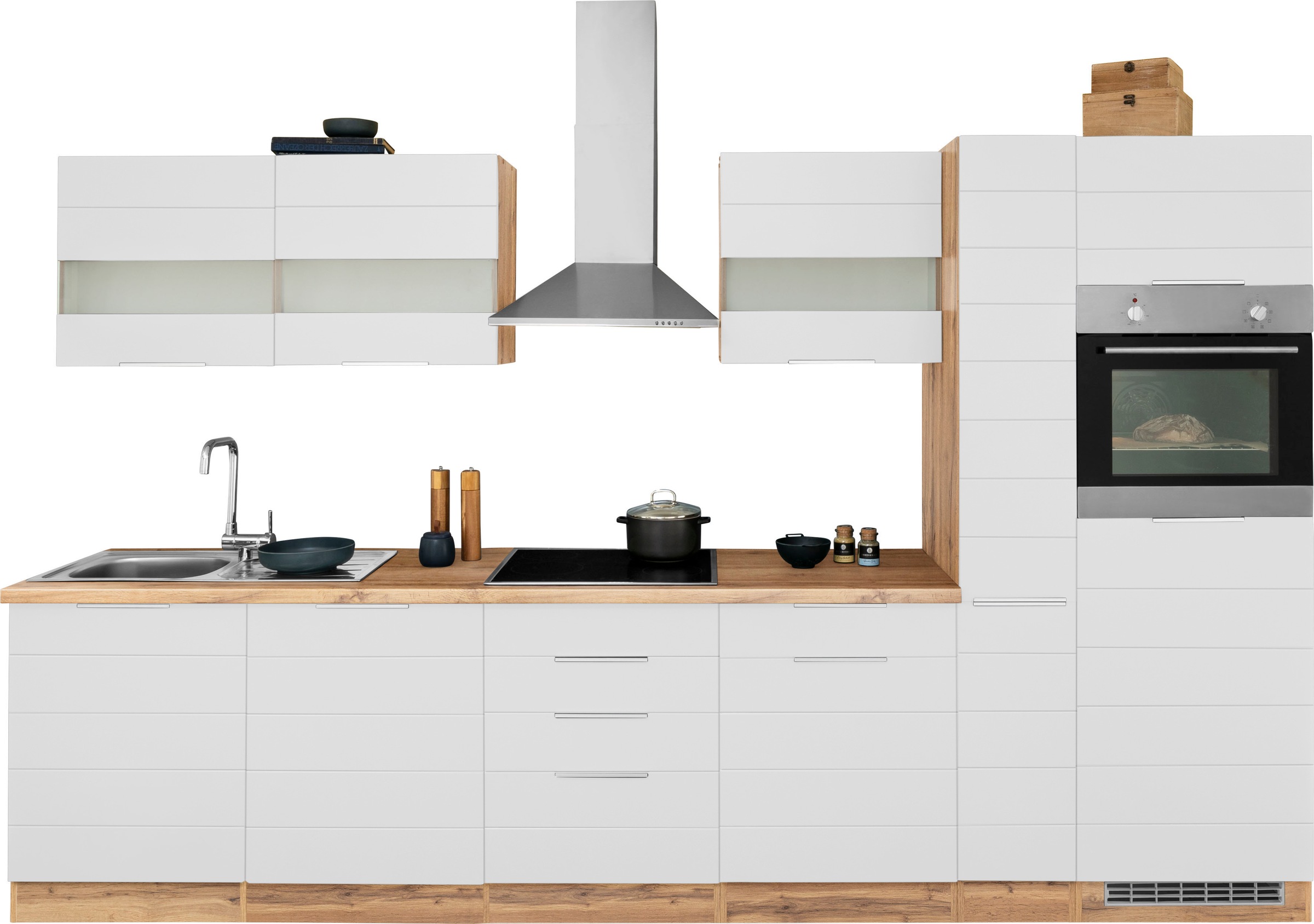 KOCHSTATION Küchenzeile "KS-Luhe" 330 cm breit, wahlweise mit oder ohne E-Geräten, gefräste MDF-Fronten