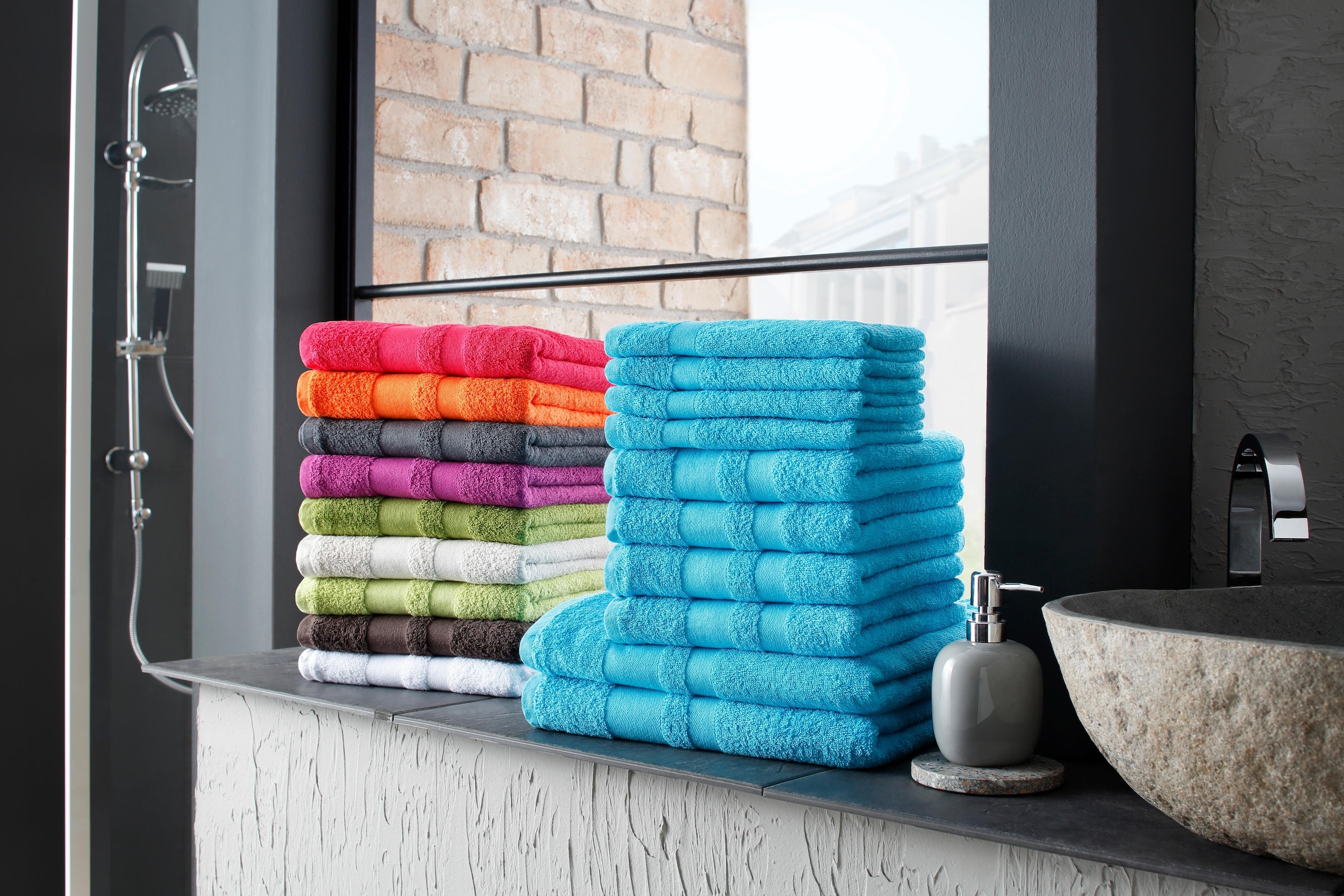 my home Handtuch Walkfrottee, Bordüre, Handtücher aus einfarbiges Baumwolle 10 100% Set, tlg., mit Handtuch-Set Set »Vanessa«