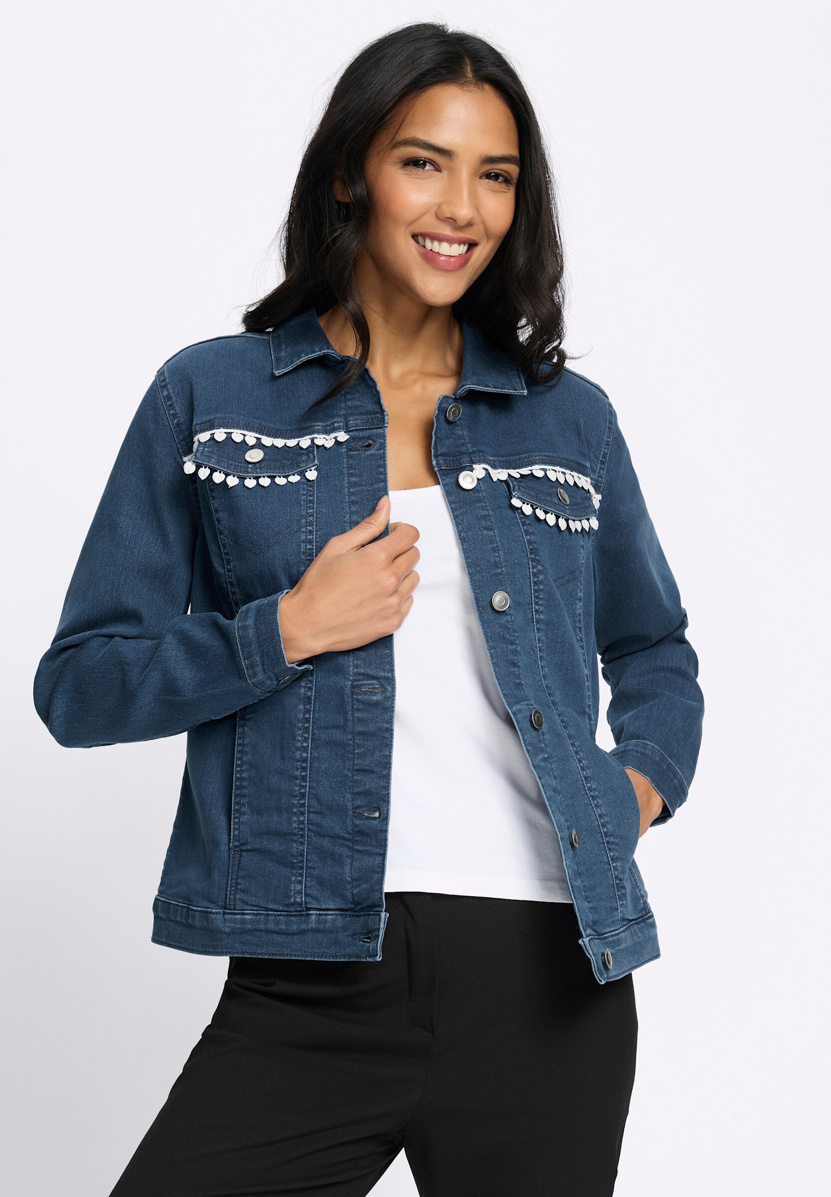 Sieh an! Jeansjacke »Jeans-Jacke Jeansjacke mit Spitzenband«