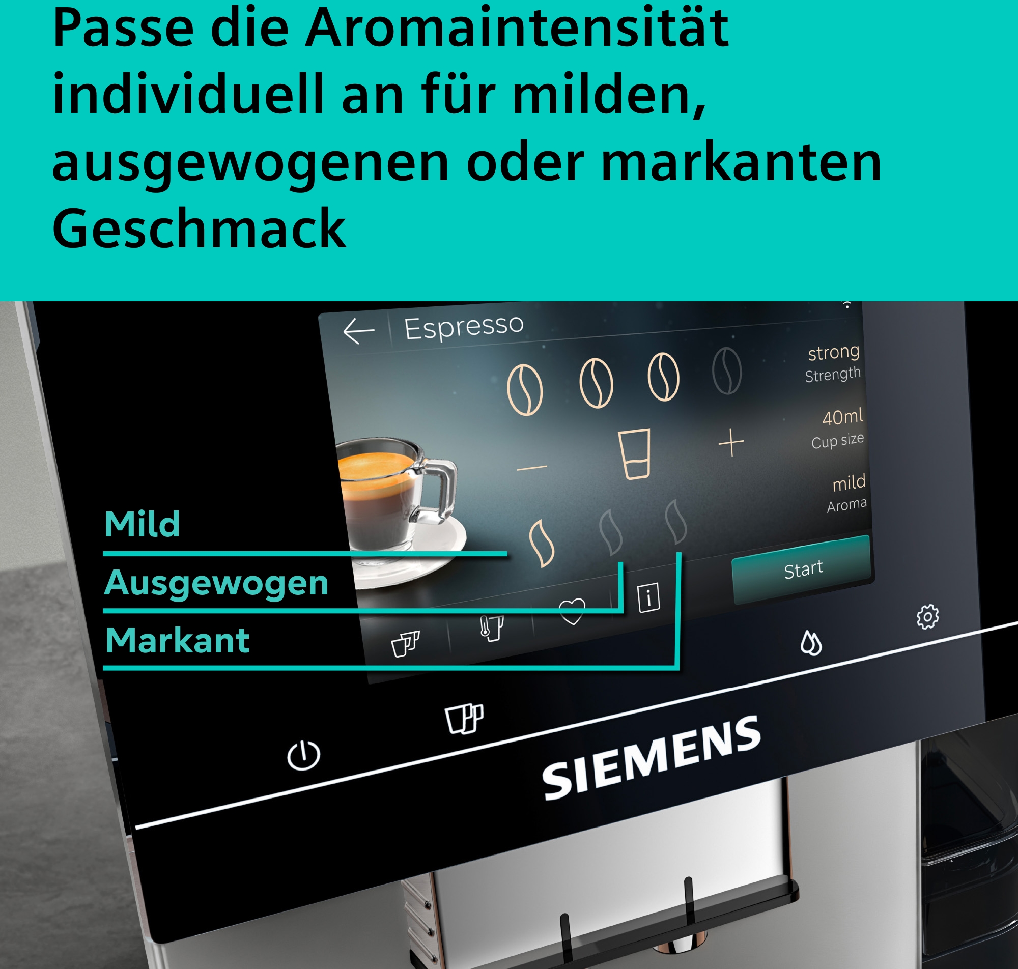 SIEMENS Kaffeevollautomat »EQ700 TP725ET7, inkl. Thermo-Kaffeebecher, XL-Getränke, 20 Favoriten« farbiges Full-Touch-Display, Doppeltassenfunktion, sehr leise, silber