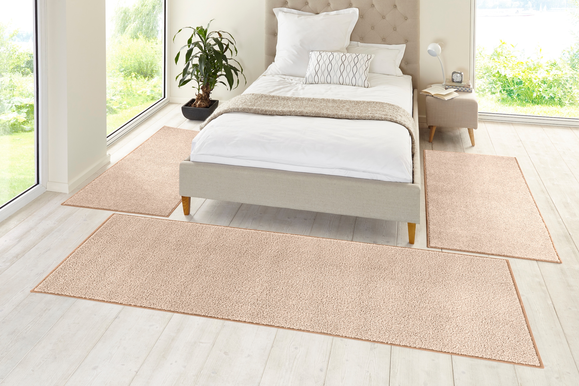 HANSE Home Bettumrandung »Pure 100«, (3 tlg.), Kurzflor, Unifarben, Teppich, Bettläufer, Bettvorleger, Teppichläufer