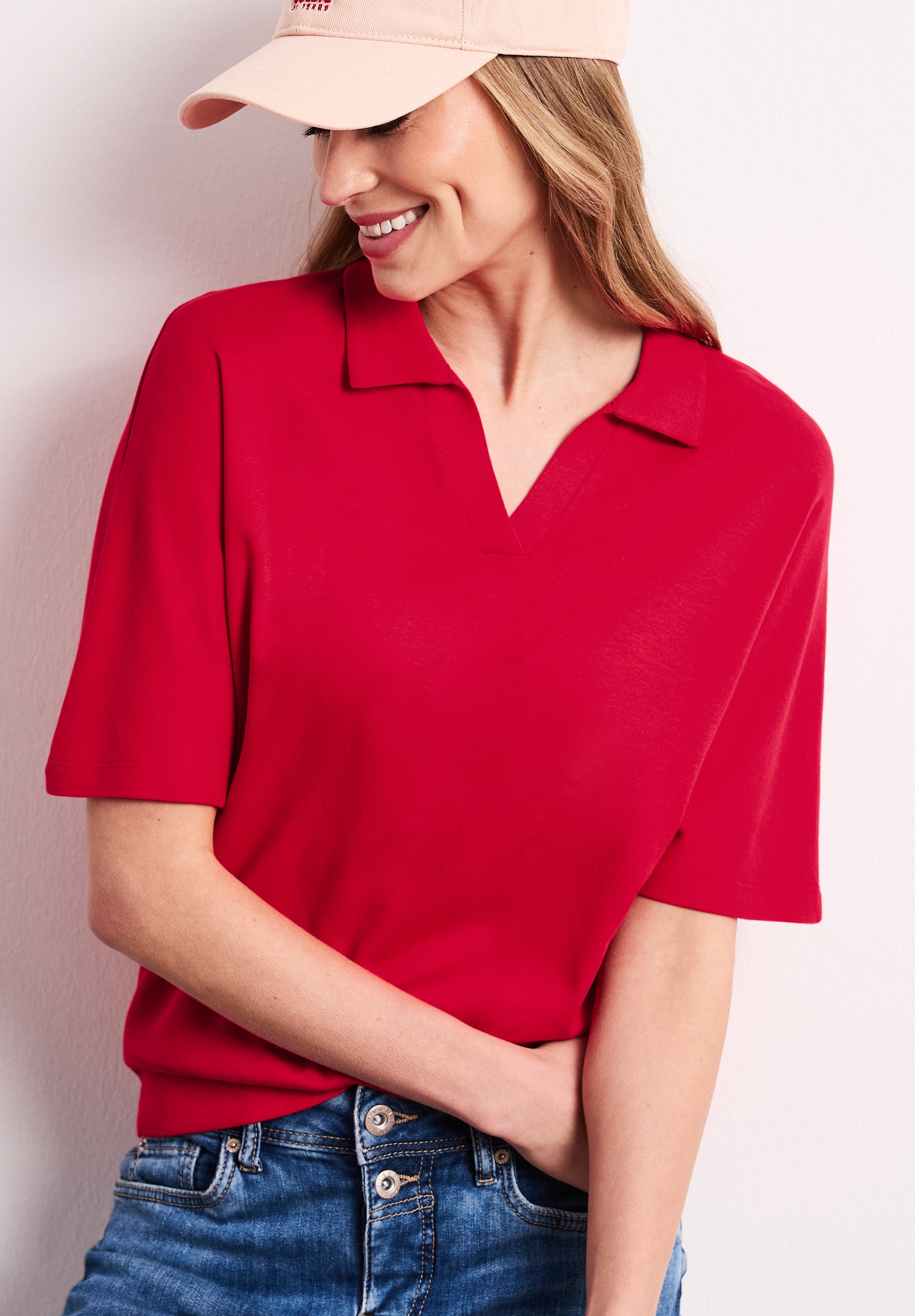 STREET ONE Poloshirt Sommershirt mit breitem elastischem Bund