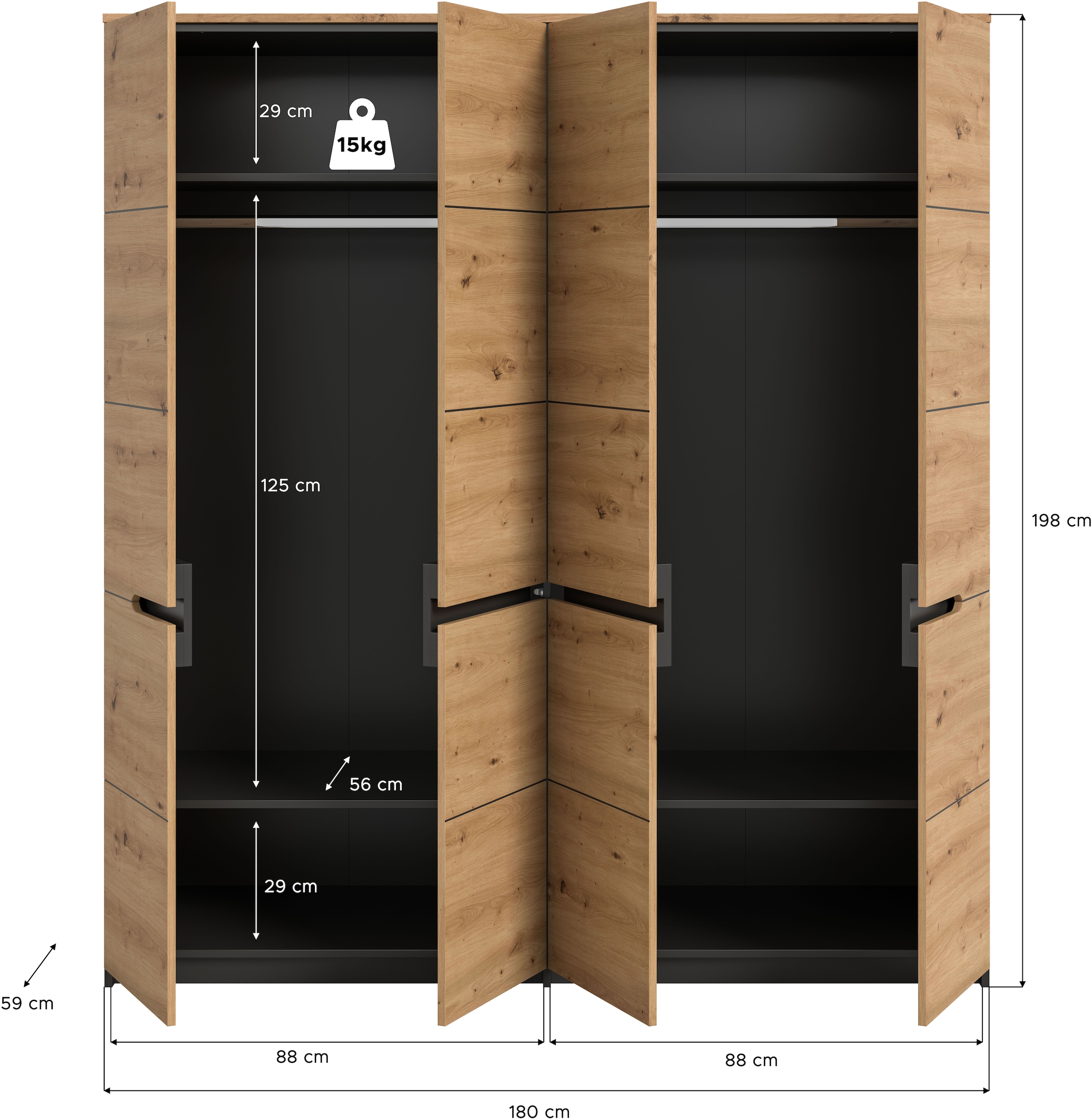 Home affaire Kleiderschrank »REHAT, Breite 180 cm, 4 Türen, 2 Kleiderstangen, 4 Ablageböden« TOPSELLER!, viel Stauraum, Universalschrank, 2 Stk. tlg. Schlafzimmerschrank, Schrank, Garderobenschrank, Garderobe