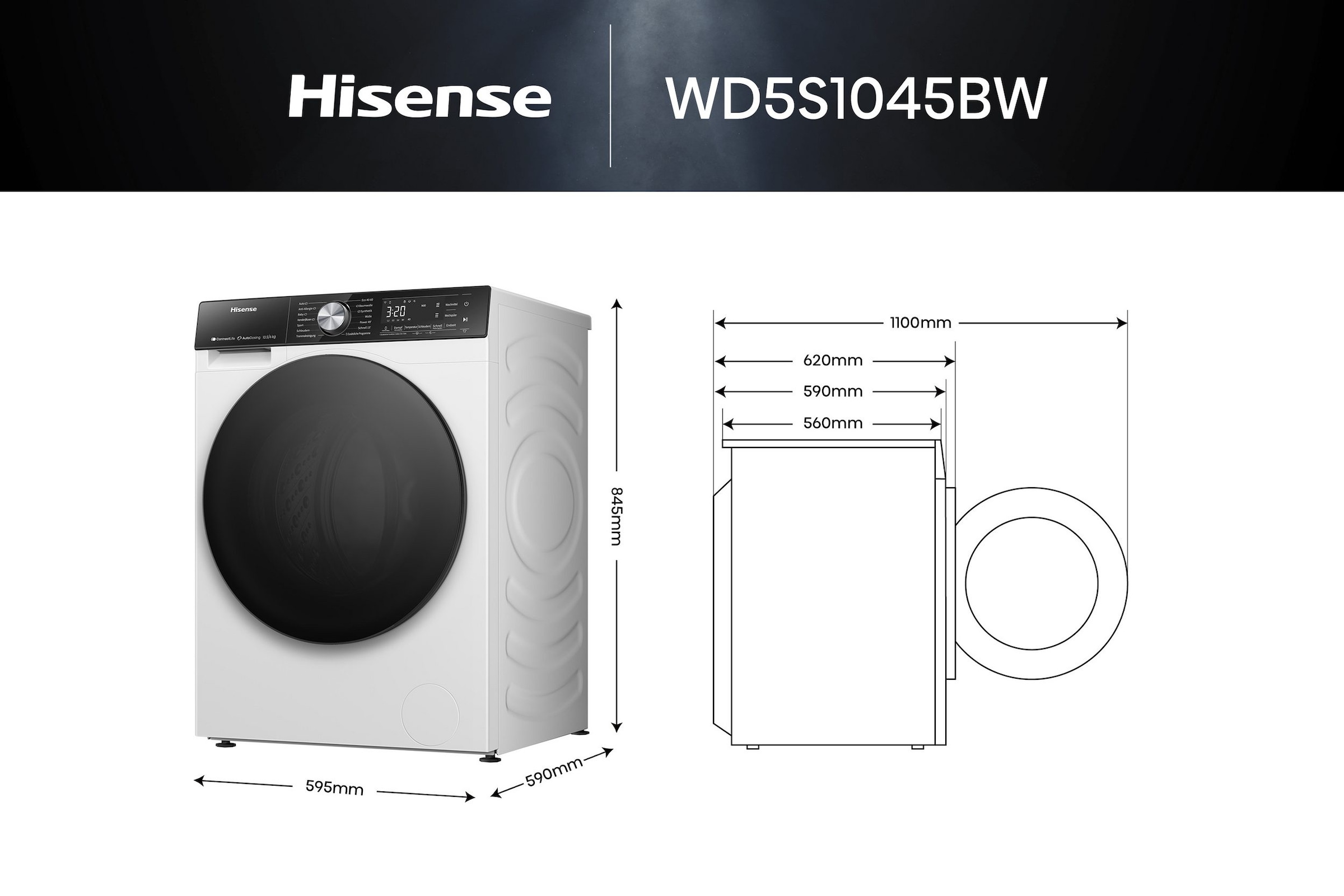 Hisense Waschtrockner »WD5S1045BW« 10,5 kg /6 kg 72 dB(A) 10,5kg/ 6kg