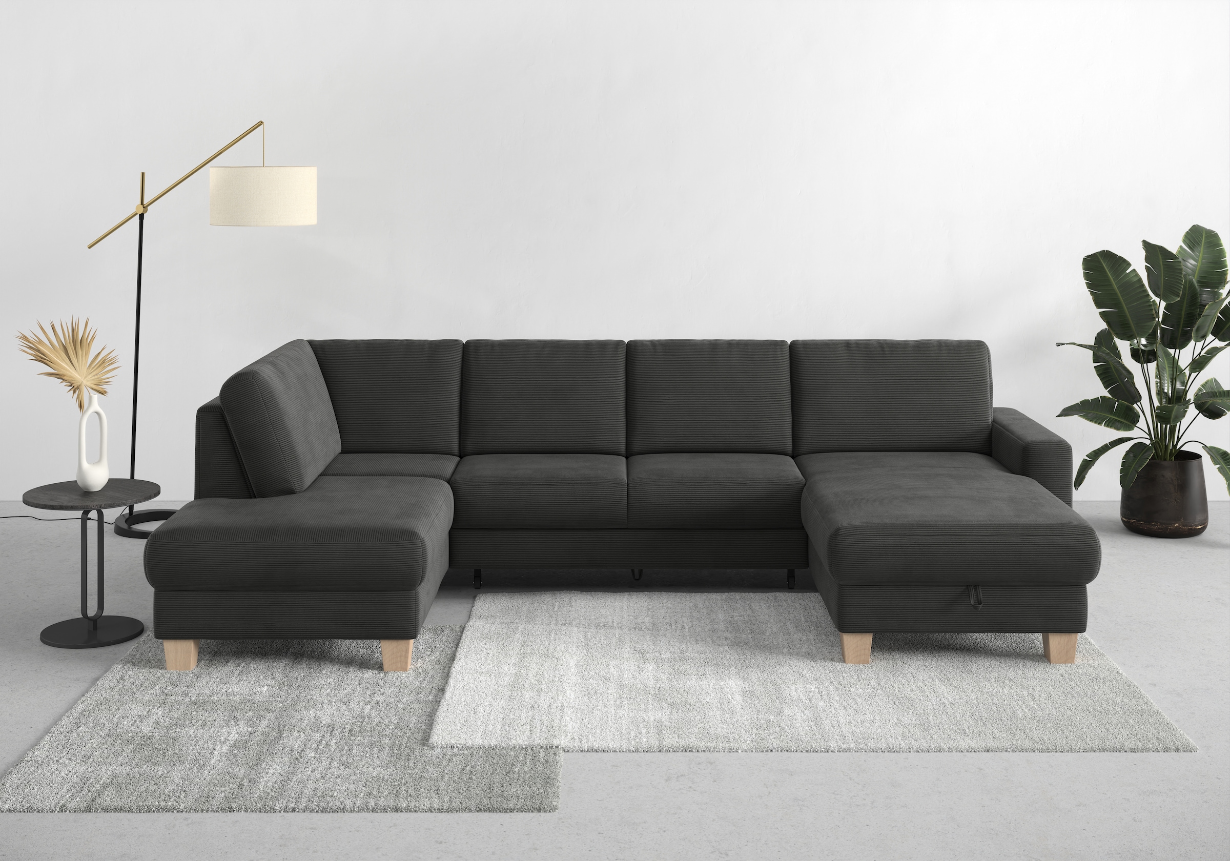 Home affaire Wohnlandschaft »Summer U-Form«, mit oder ohne Bettfunktion und Bettkasten, Cord-Bezug