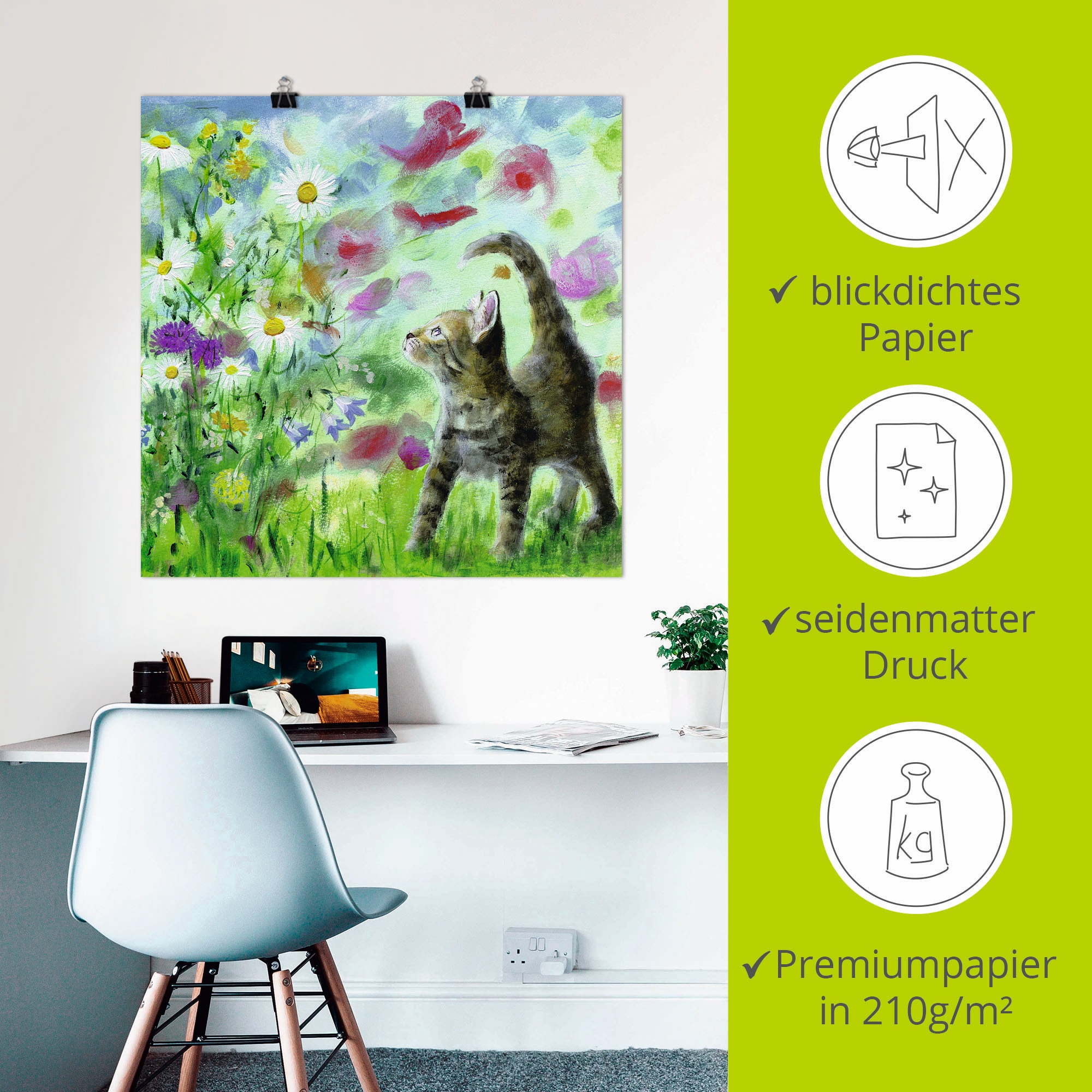 Artland Wandbild »Sommerwiese mit Kätzchen« Haustiere 1 Stk. tlg. als Leinwandbild, Poster in verschied. Größen