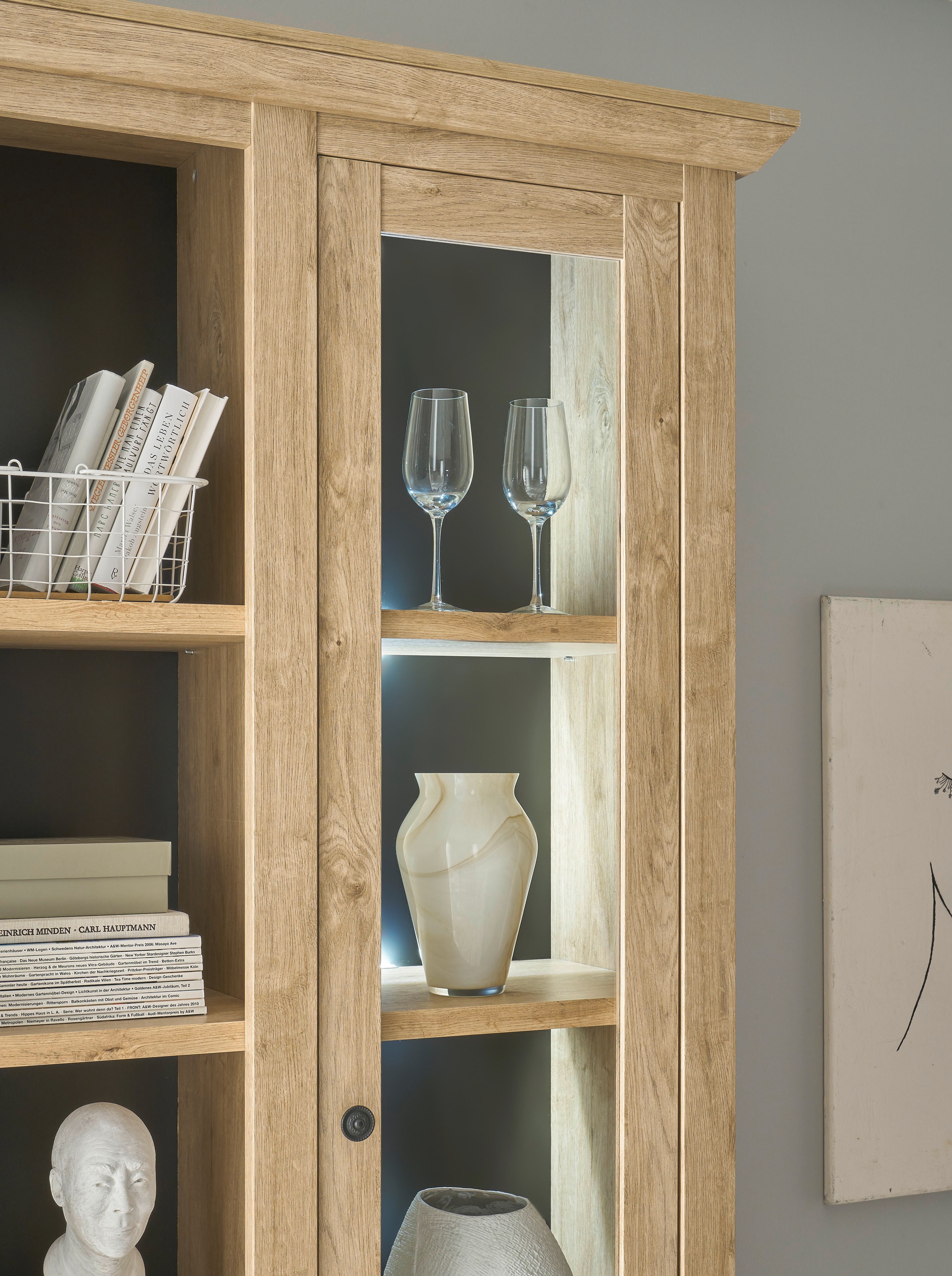 Home affaire Wohnwand »Cornwall, Anbauwand im Landhausstil, Wohnzimmer-Set, Eiche Dekor« Set, 4 Stk. tlg.