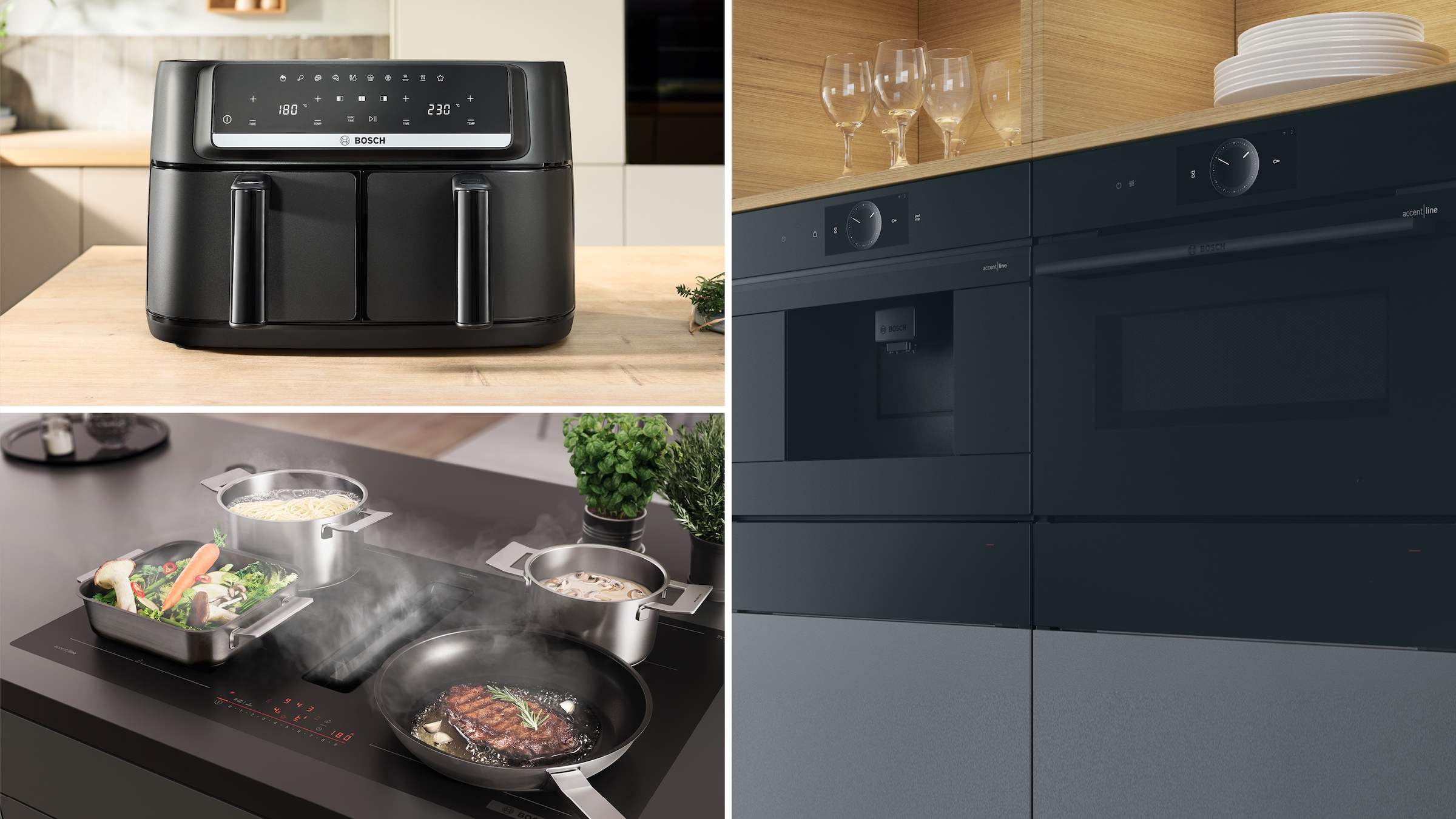 BOSCH Heißluftfritteuse »Airfryer MAFD440B0, 2* 4,5L Kammer, spülmaschinengeeignet, schwarz« 2500 W PFAs frei, einfache Reinigung, 6 voreingestellte Programme
