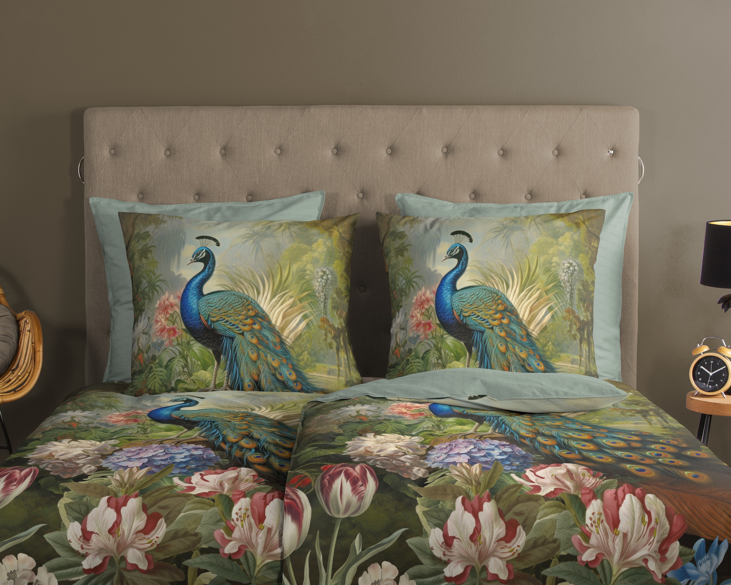 good morning Wendebettwäsche »Esther«, 100% Baumwolle, Renforcé, Reißverschluss, Wendeoptik, Pfau, Grün