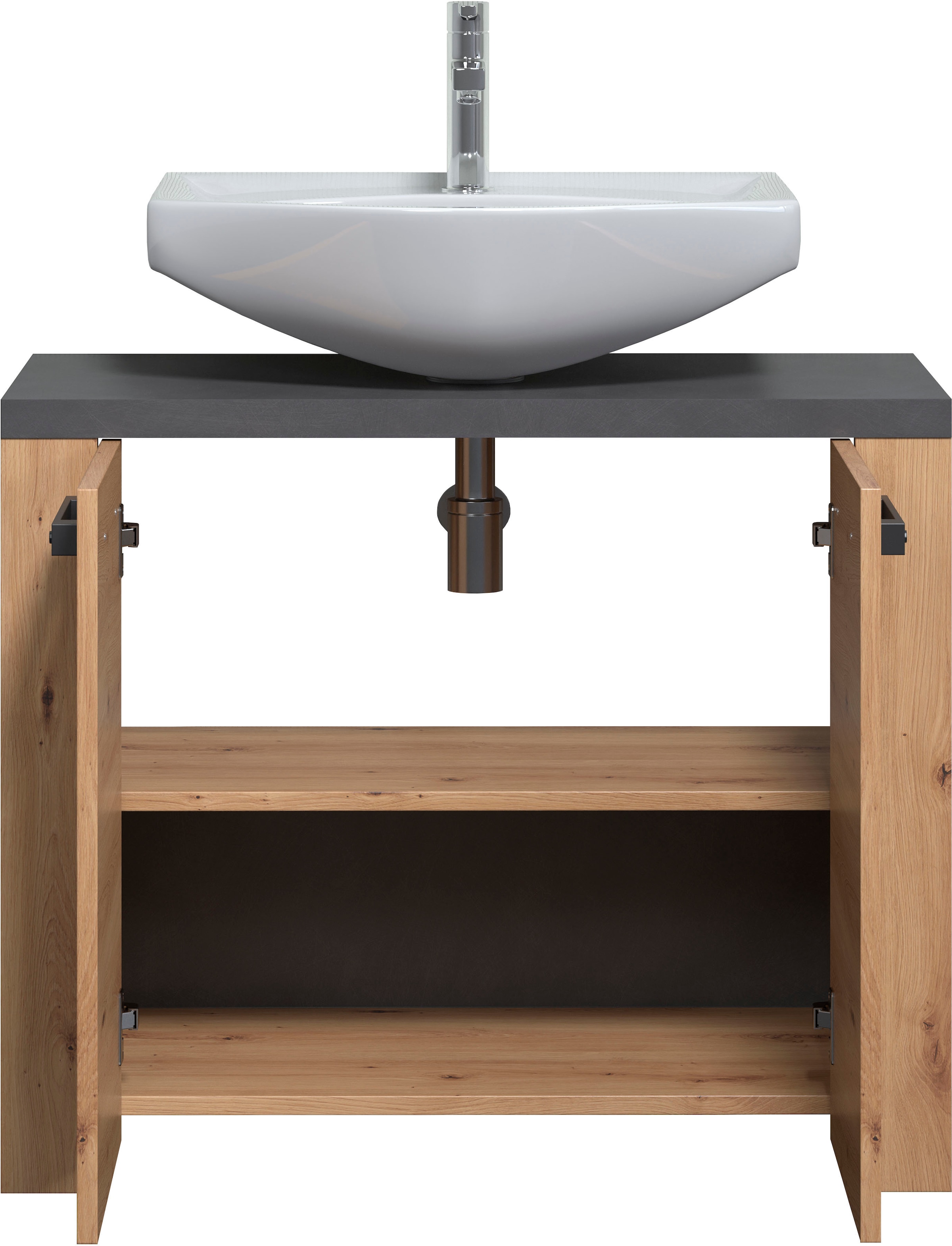 Home affaire Waschbeckenunterschrank »Ambres«, Waschtisch in matter Echtholzoptik - Maße (B/T/H) 79/35/67 cm