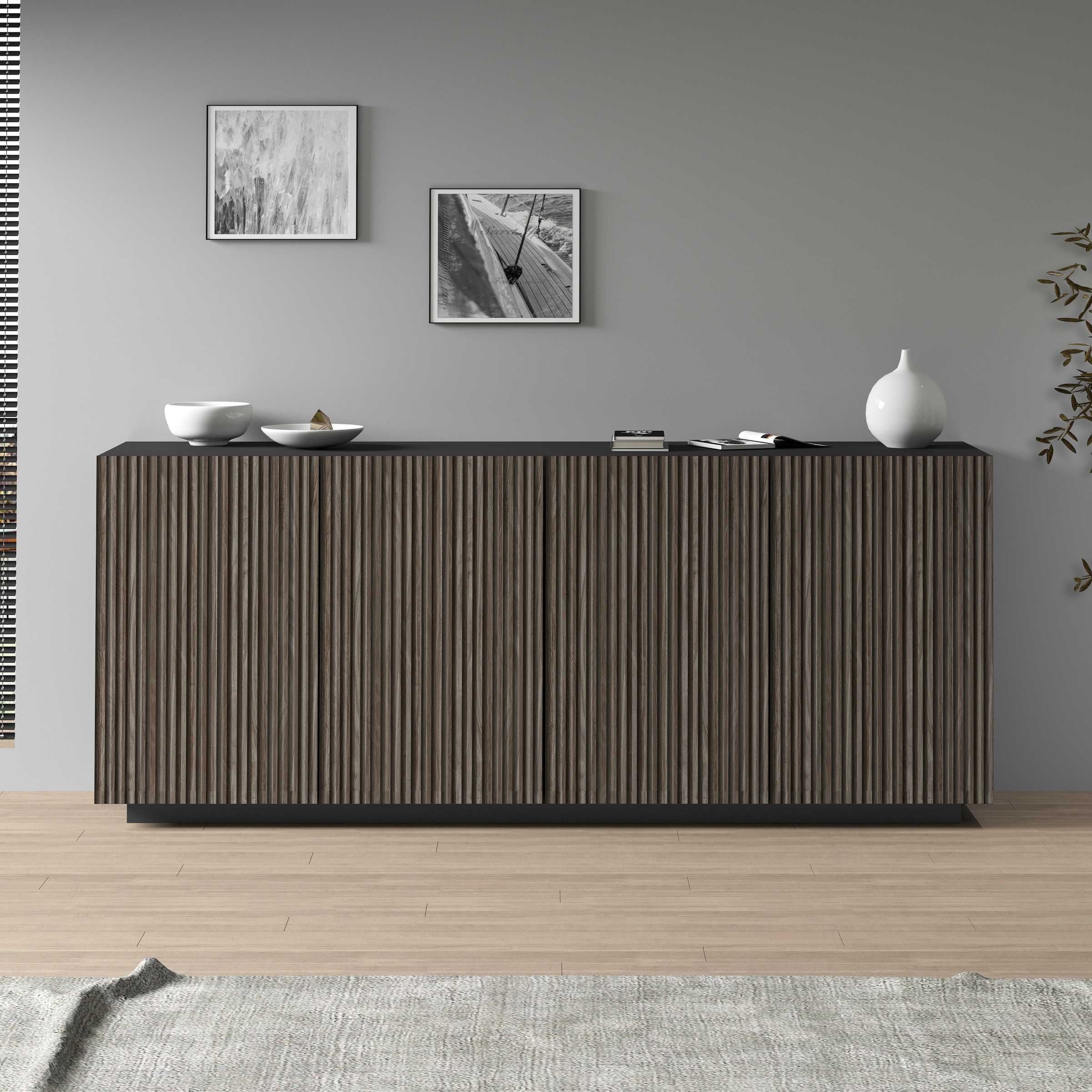 INOSIGN Sideboard »Vega Sideboard,Kommode,200 cm« mit 4 Türen,Fronten mit  Rillen-Optik