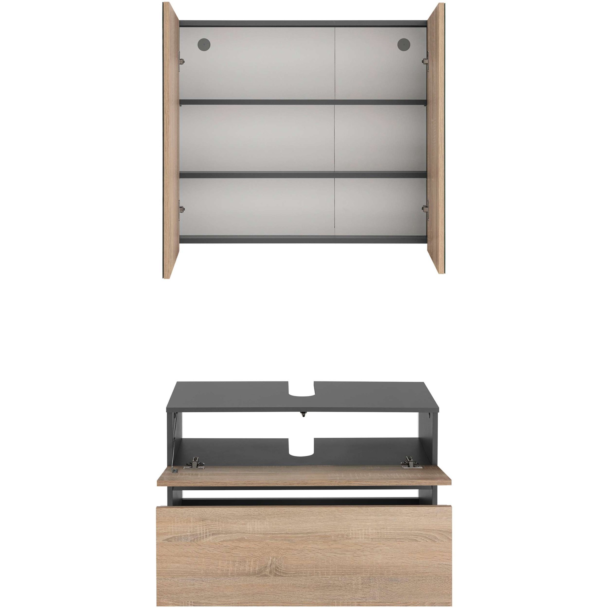 Home affaire Badmöbel-Set »Wisla«, (Set, 2 St.), Spiegelschrank, WBU mit Siphonausschnitt u. Push-to-open, Breite 80 cm