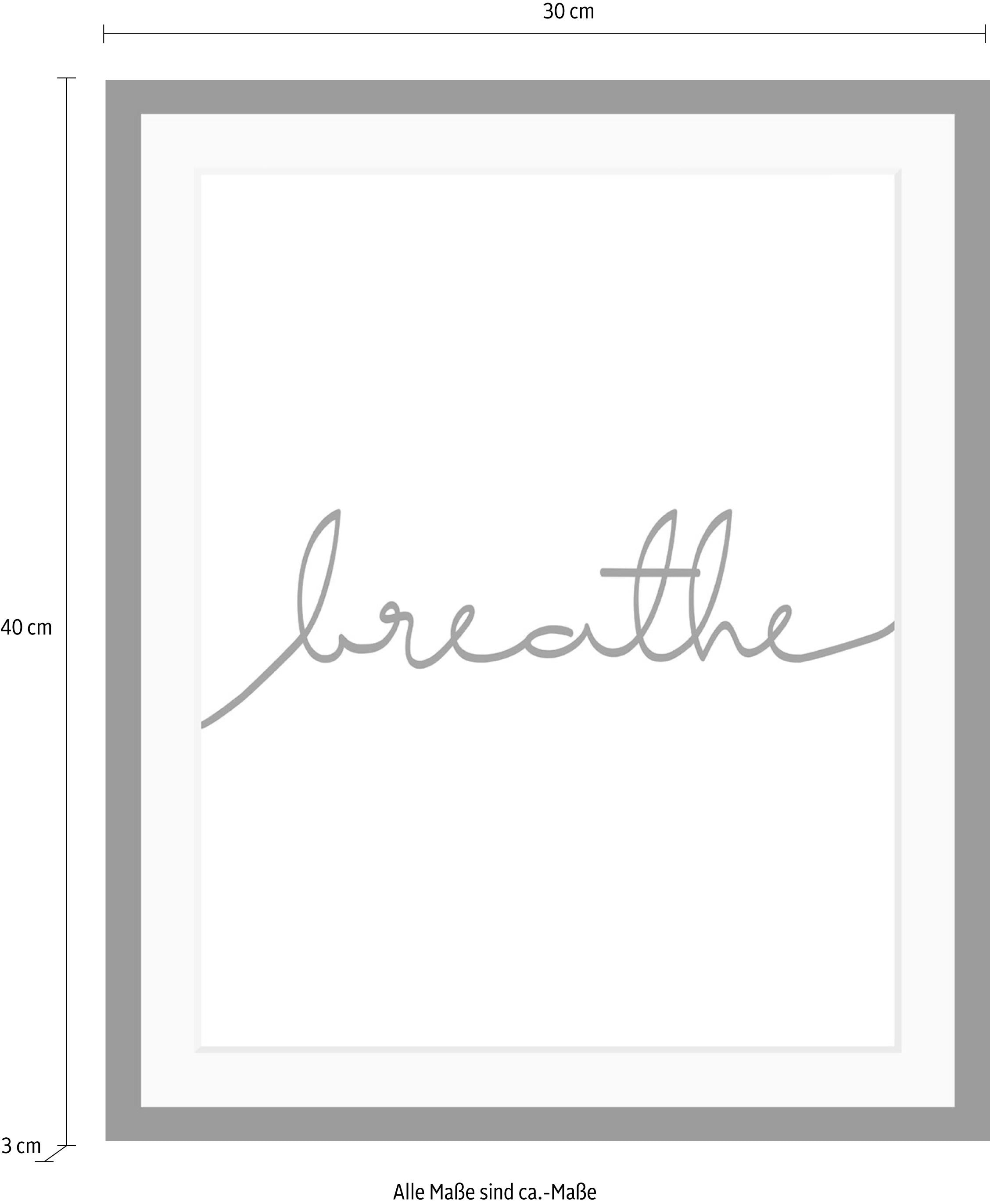 queence Bild »Breathe«, Schwarz-Weiß-Schriftzug-Motivationsbilder-Spa-Spa Bilder, HD Premium Poster-Druck inkl. Holzrahmen