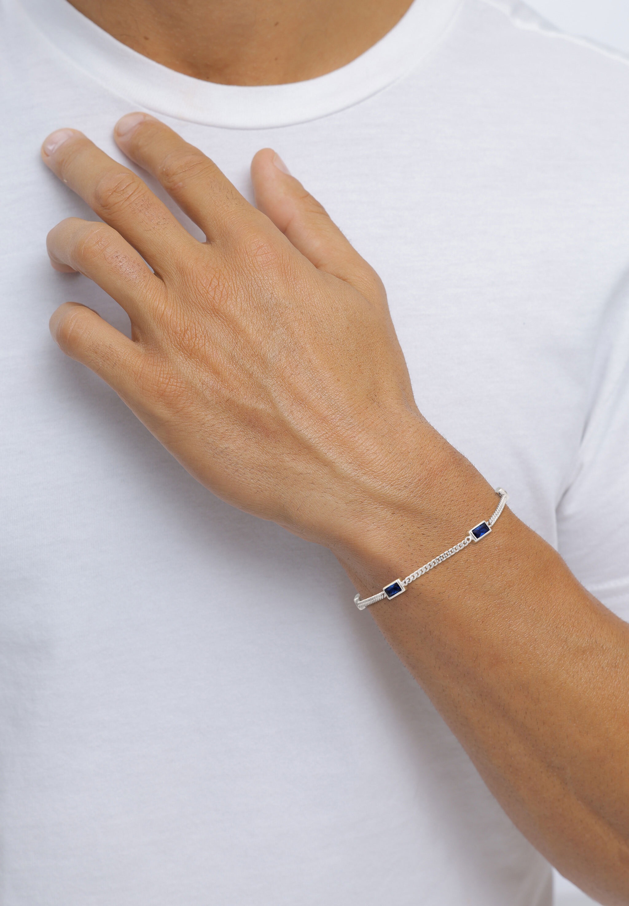 Kuzzoi Armkette »Armband Saphir Synthetisch Blau 925 Sterling Silber«