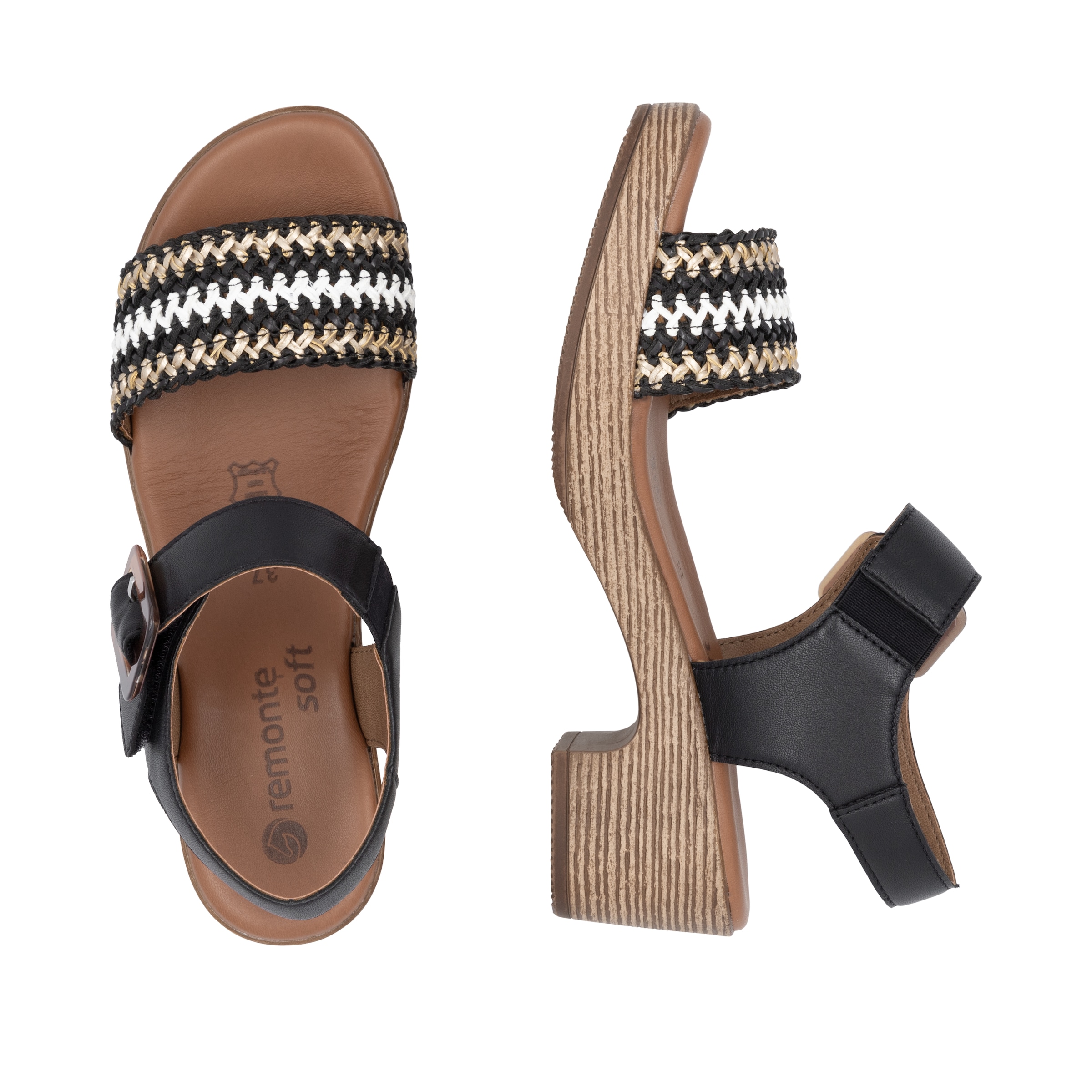 Remonte Sandalette, Blockabsatz, Plateau, Sandale, Sommerschuh mit Bandage in Bastoptik