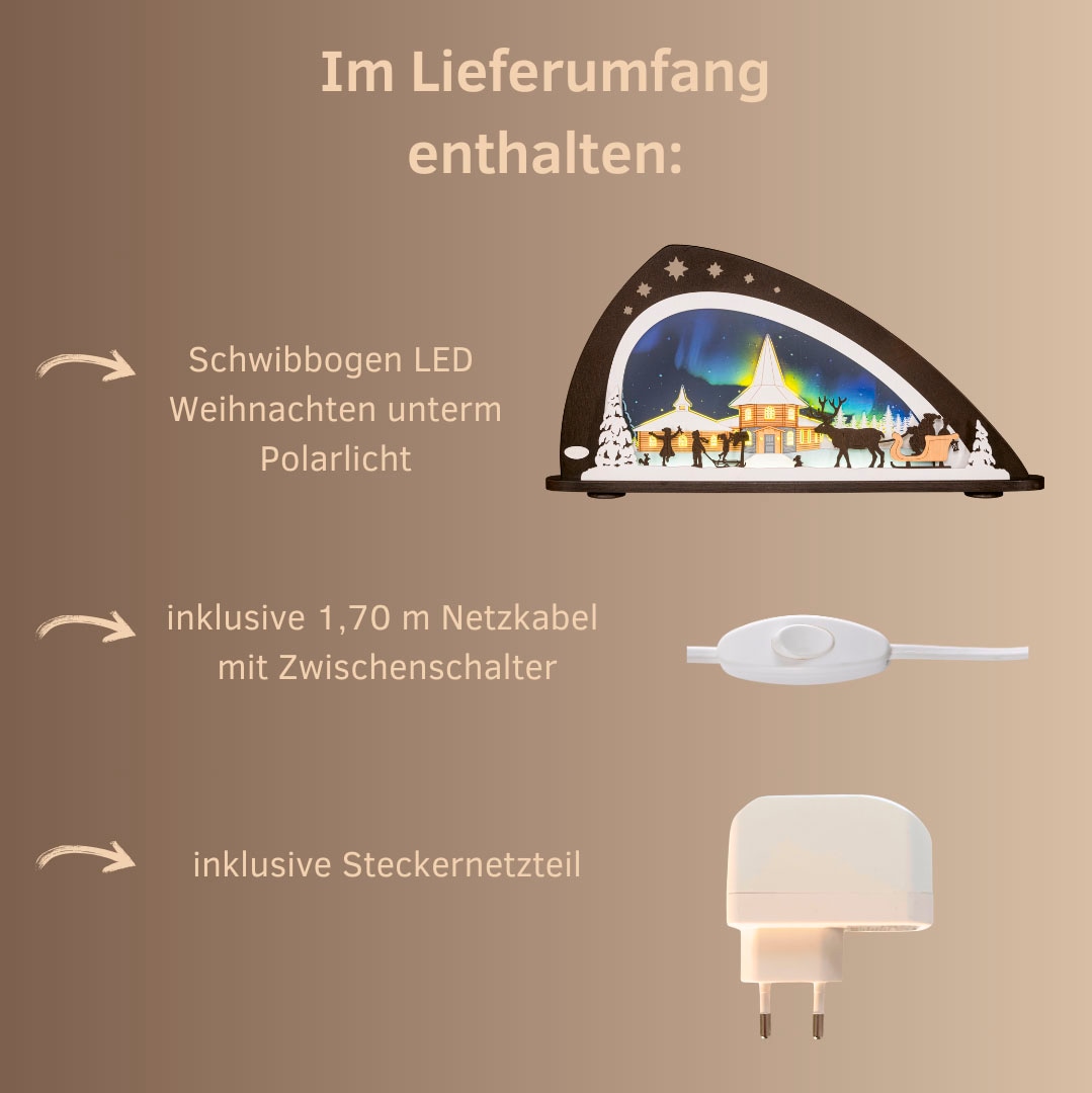 Weigla LED Schwibbogen »Weihnachten Polarlicht, Lichterbogen aus Holz & Acryl, Made in Germany« 1 Stk. Erzgebirge garantiert, Weihnachtsdeko Innen, Weihnachtsbeleuchtung