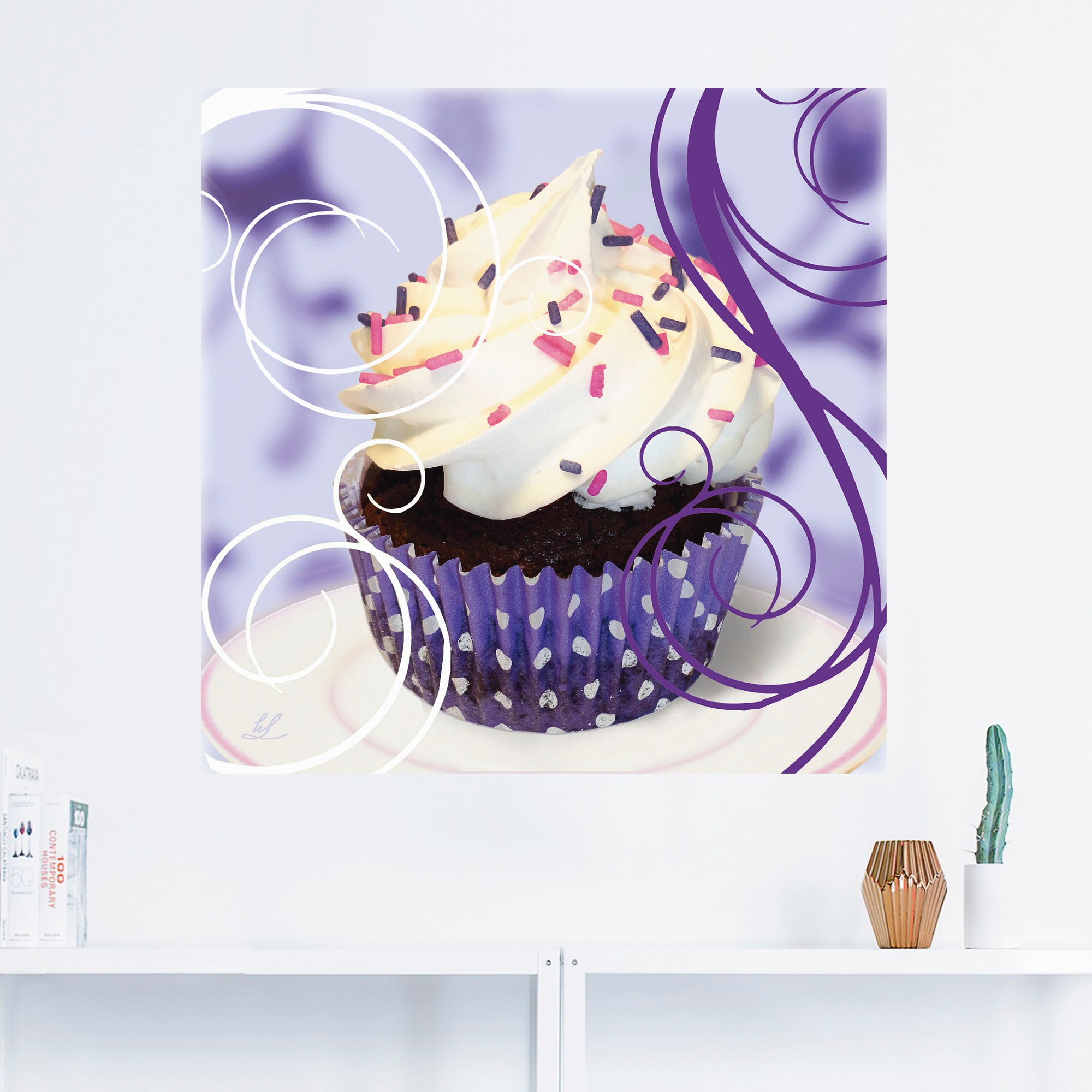 Artland Wandbild »Cupcake auf violett - Kuchen«, Süßspeisen, (1 St.), als Poster, Wandaufkleber in verschied. Größen