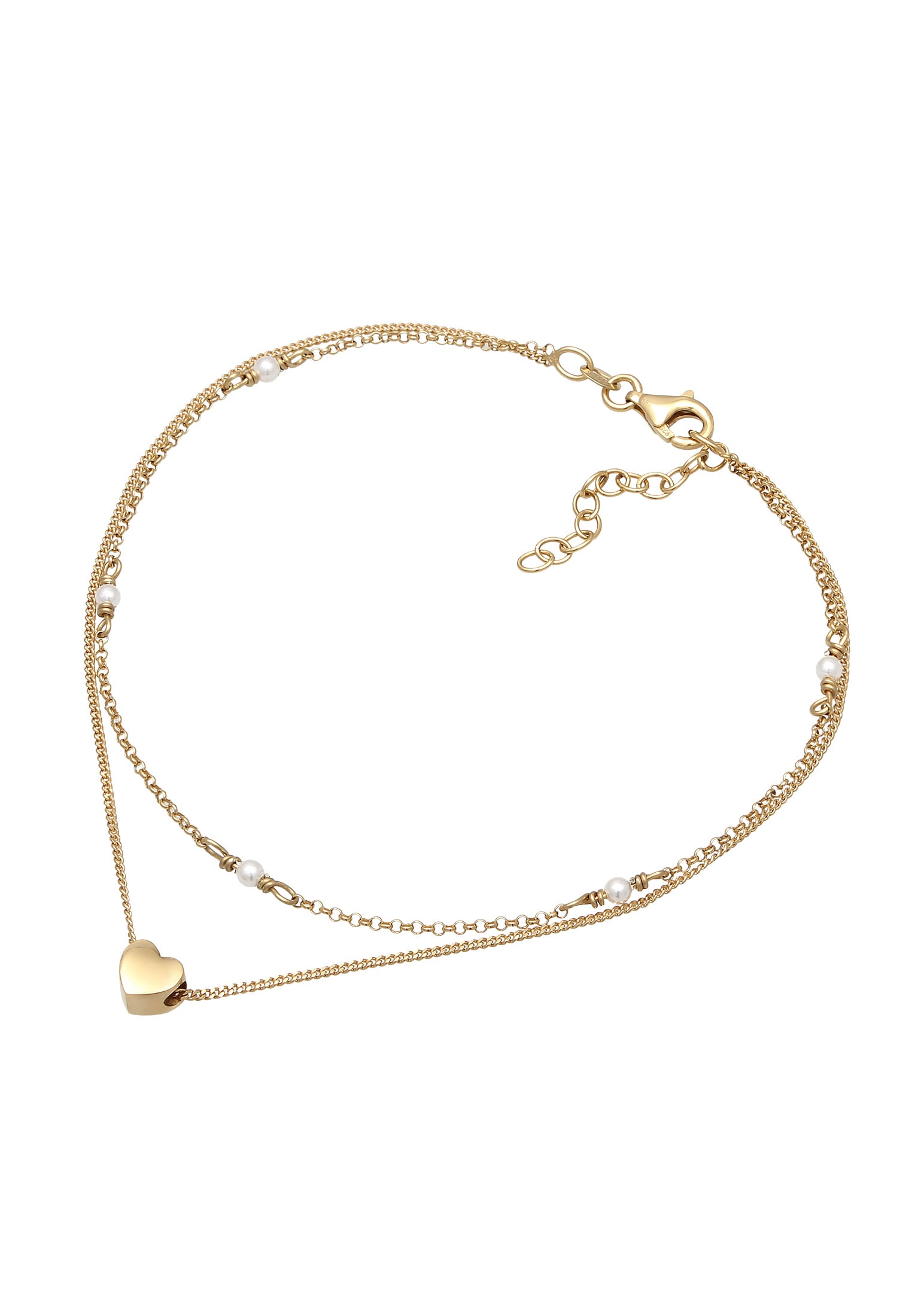 Elli Fußkette »Fußschmuck Herz Muschelkernperlen Romantik 925 Sterling Silber vergoldet«