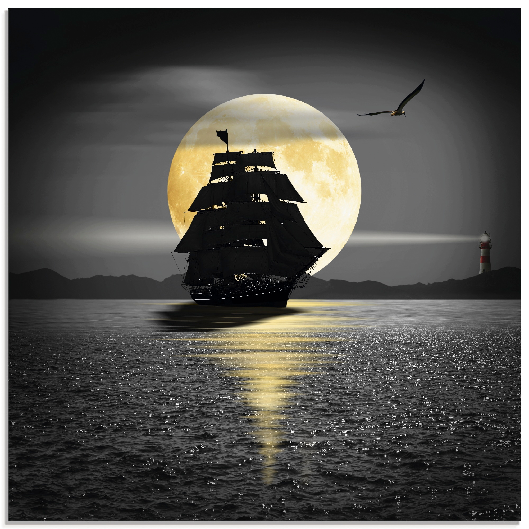 Artland Glasbild »Ein Schiff mit schwarzen Segeln«, Boote & Schiffe, (1 St.), in verschiedenen Größen