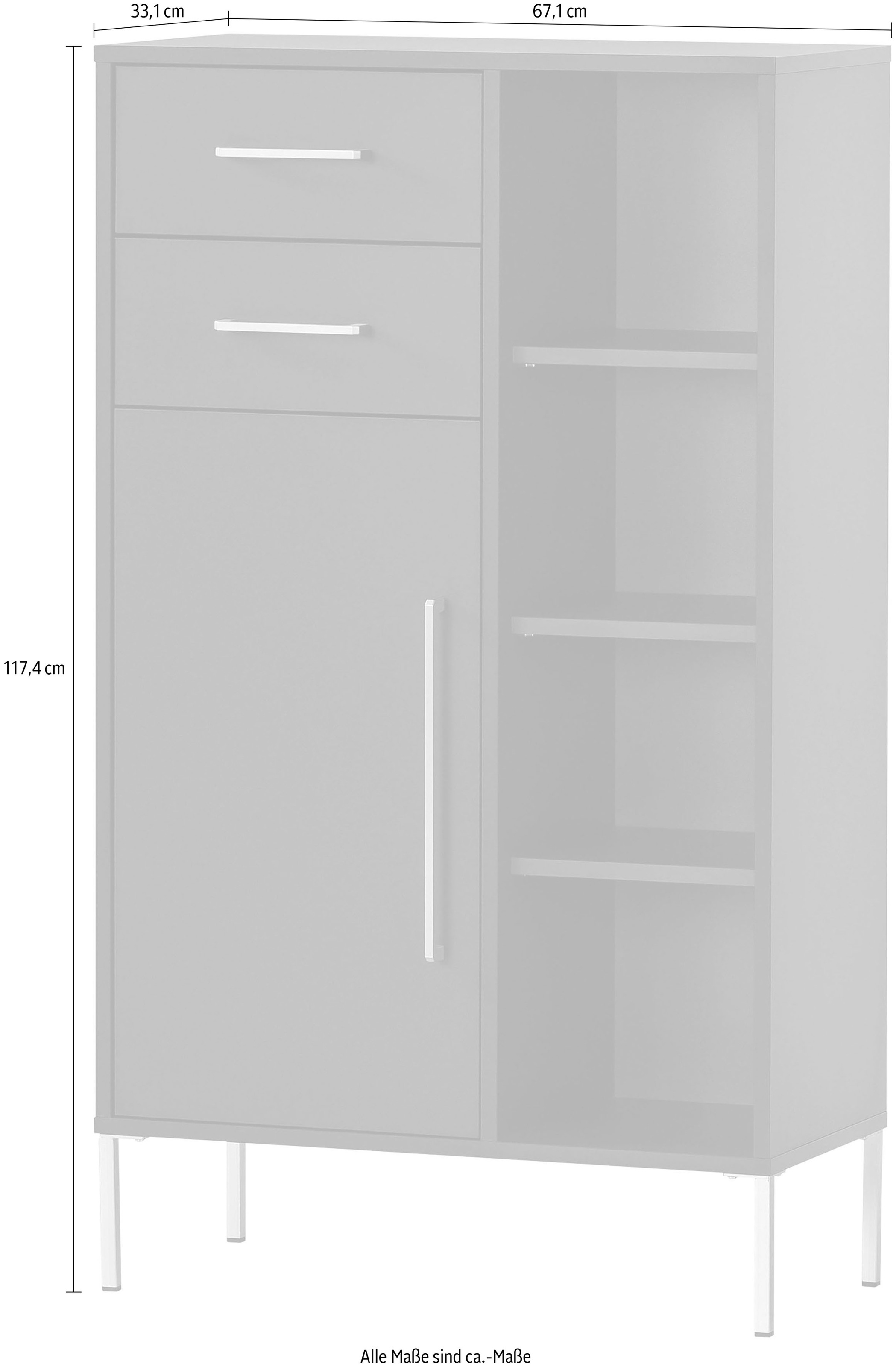 welltime Midischrank »Kent mit goldfarbenen Griffen«, Breite 67,1 cm, made in Germany