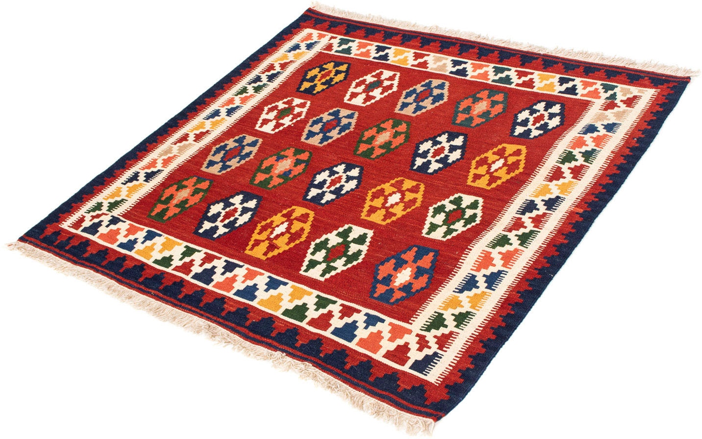 Wollteppich »Kelim - Oriental quadratisch - 96 x 95 cm - dunkelrot«, quadratisch, 6 mm...