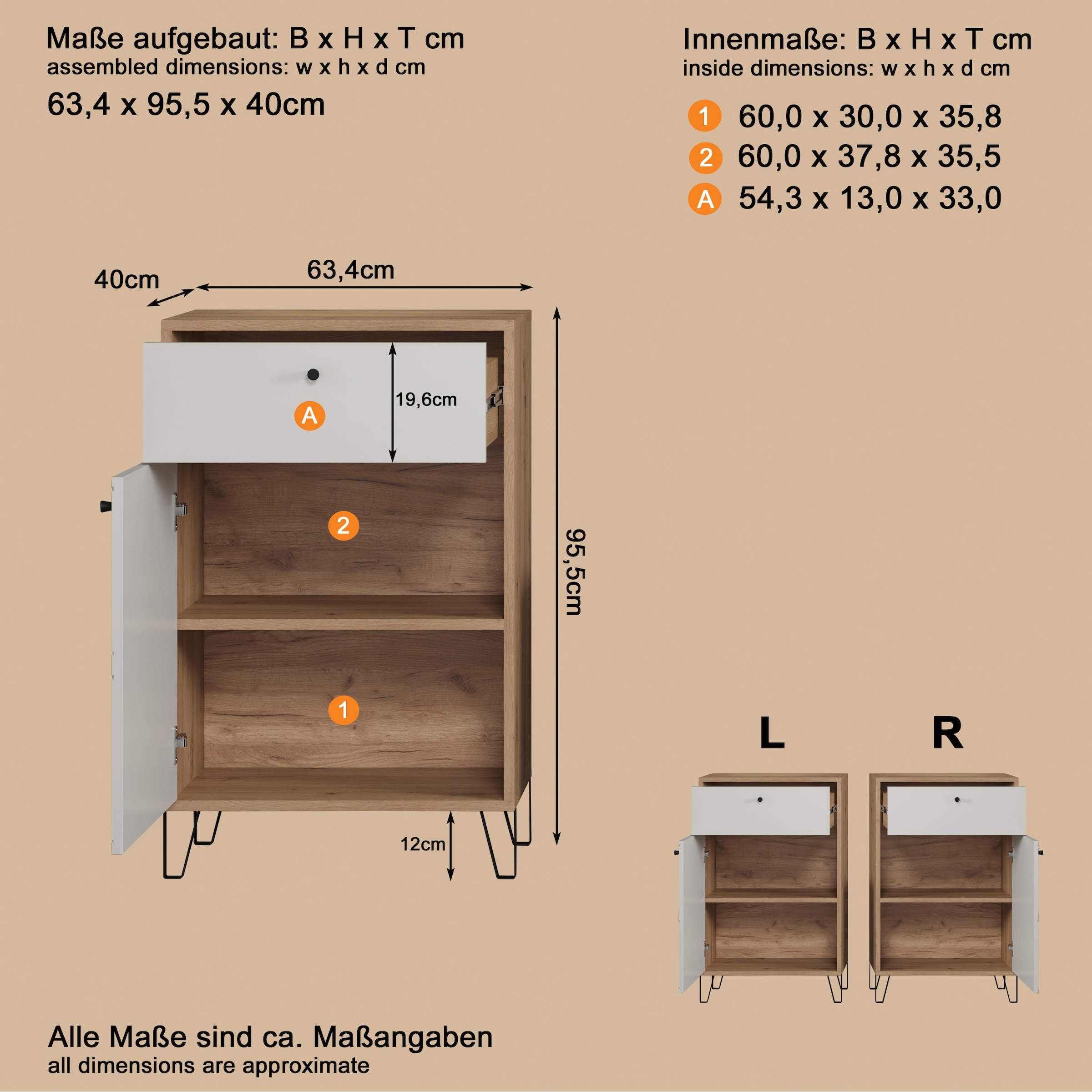 Places of Style Kommode »Tarragona«, (1 St.), Kommode, Tür, Schublade & Soft-Close - (B/T/H) 63/40/96 cm