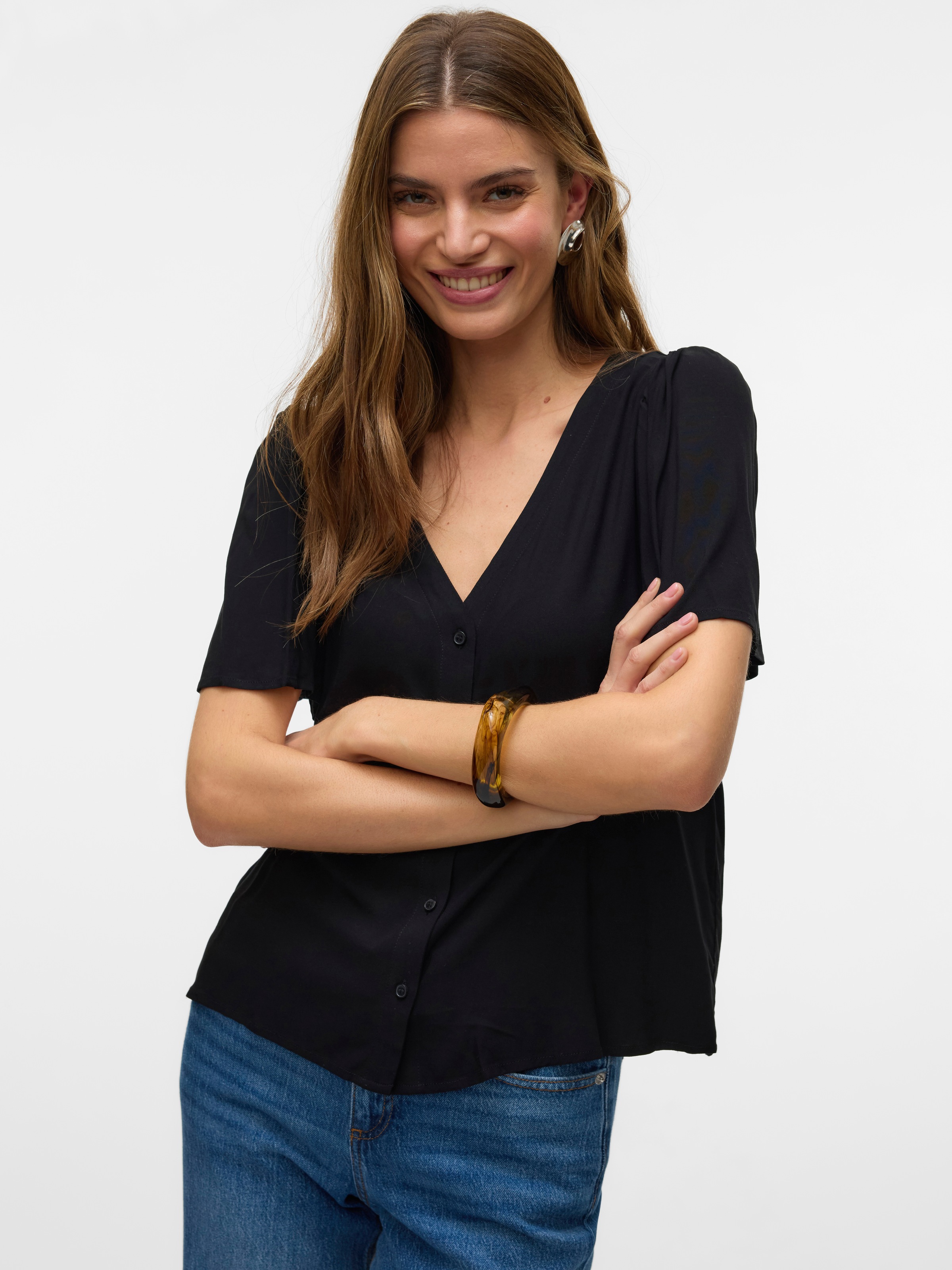 Vero Moda Kurzarmbluse »VMALBA SS V-NECK SHIRT WVN GA«
