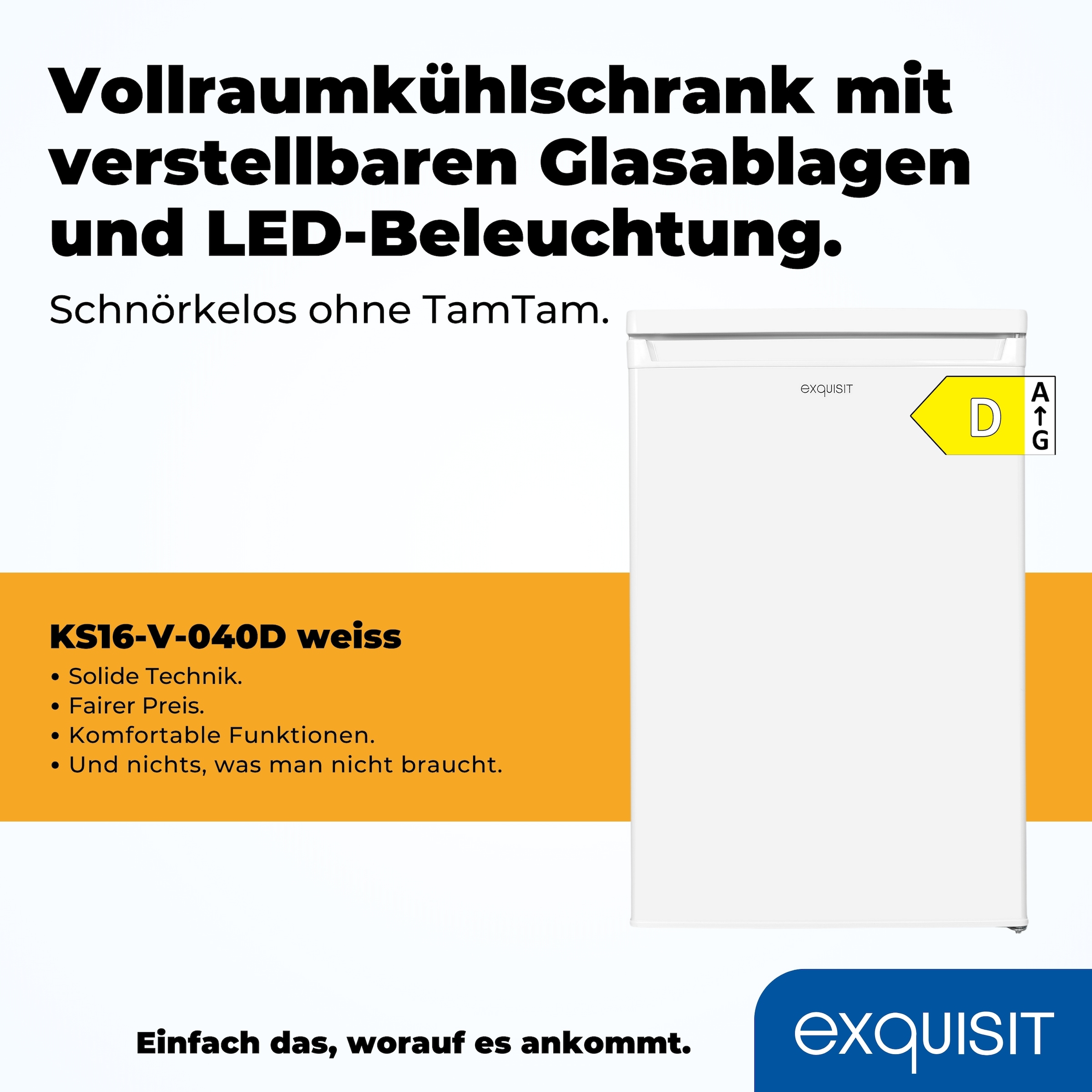 exquisit Vollraumkühlschrank »KS16-V-040D« 85 cm hoch 55 cm breit 126 Liter Nutzinhalt, Leiser Betrieb, Energieeffizienzklasse D