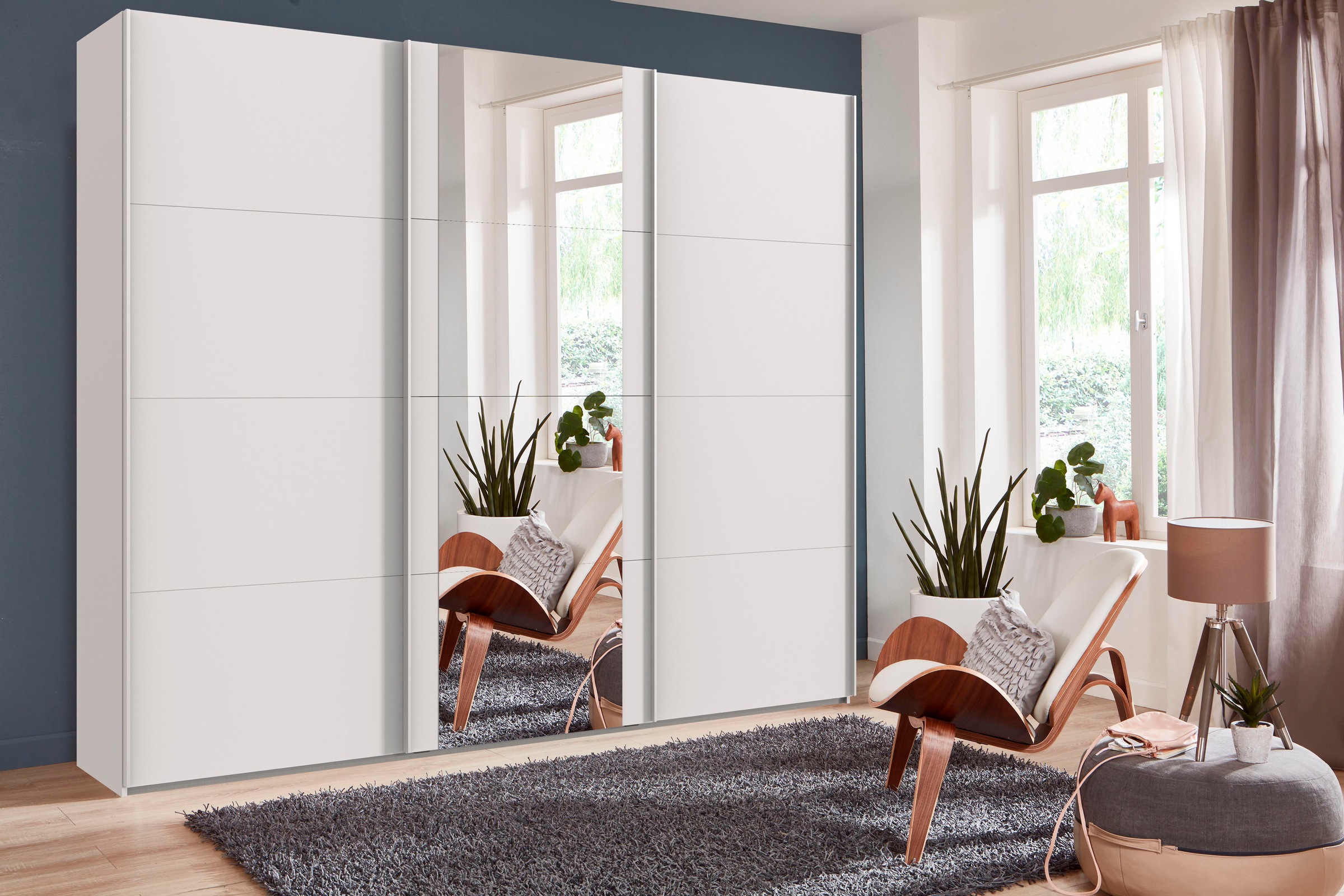 Wimex Schwebetürenschrank »Barmbek Schlafzimmerschrank BESTSELLER Garderobenschrank«, Kleiderschrank mit 2 Stoffboxen und 2 zusätzlichen Böden, Spiegeltür