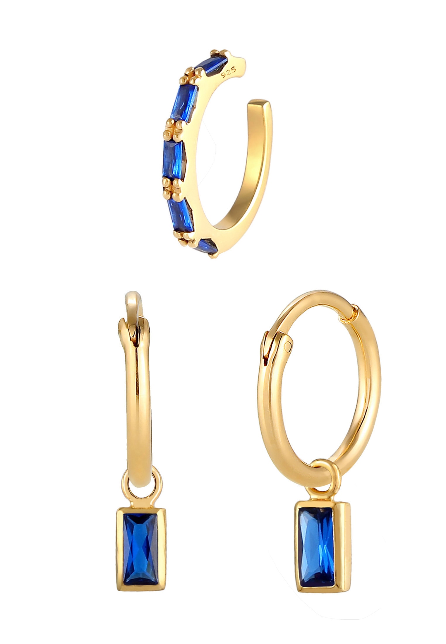 Elli Premium Ohrstecker-Set »Ohrringe Creolen Earcuff Saphir Blau 2er Set 925 Silber«