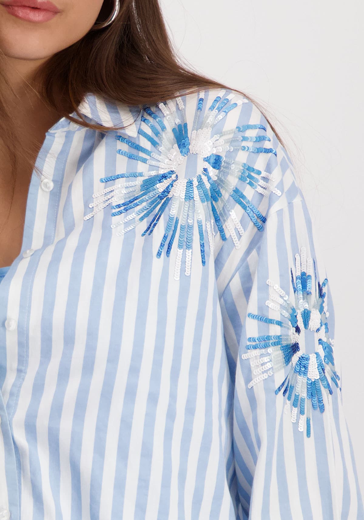 Monari Hemdbluse, mit Streifen und Blumenstickerei