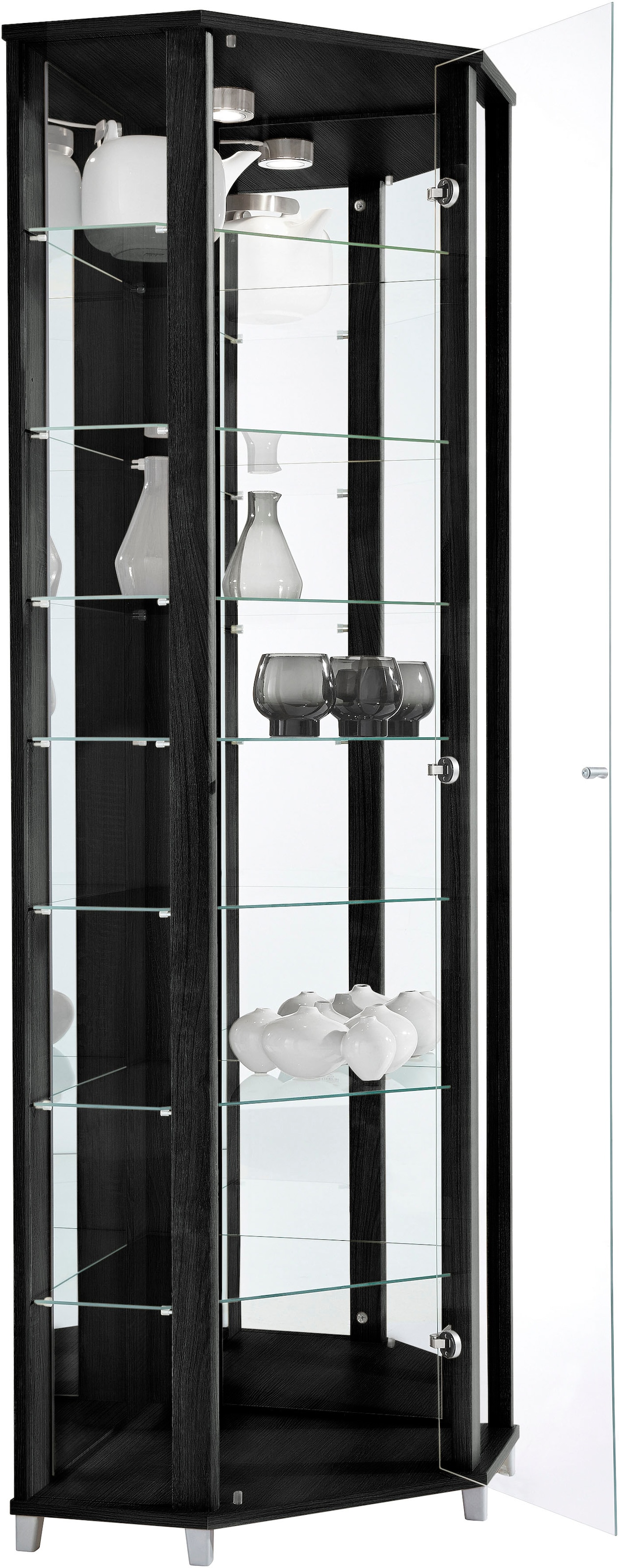 fif möbel Eckvitrine »TRIO Höhe ca. 172 cm, ink. Beleuchtung« Eckvitrine/Glasvitrine 1x Glastür, perfekt für Sammler, Sammlervitrine