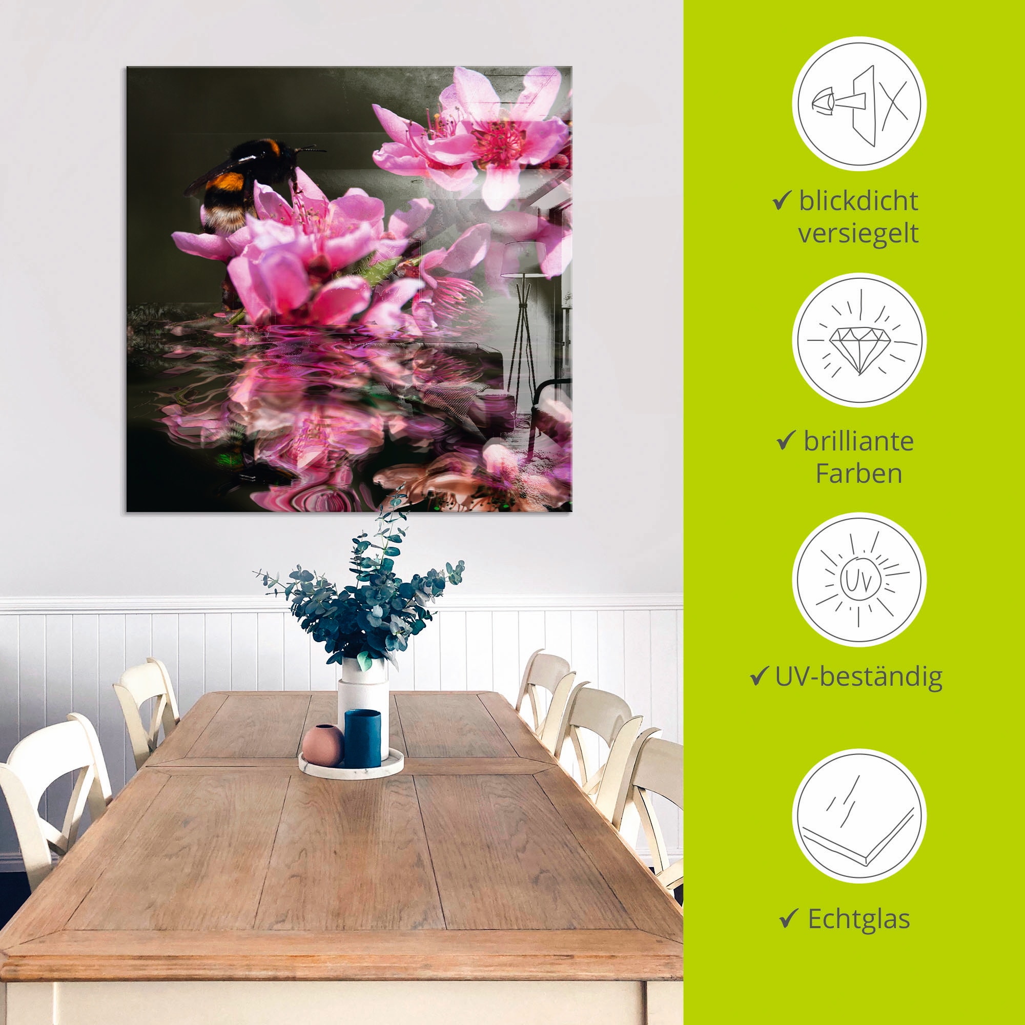 Artland Glasbild »Pfirsichblüte mit Hummel« 1 Stk. tlg. in verschiedenen Größen