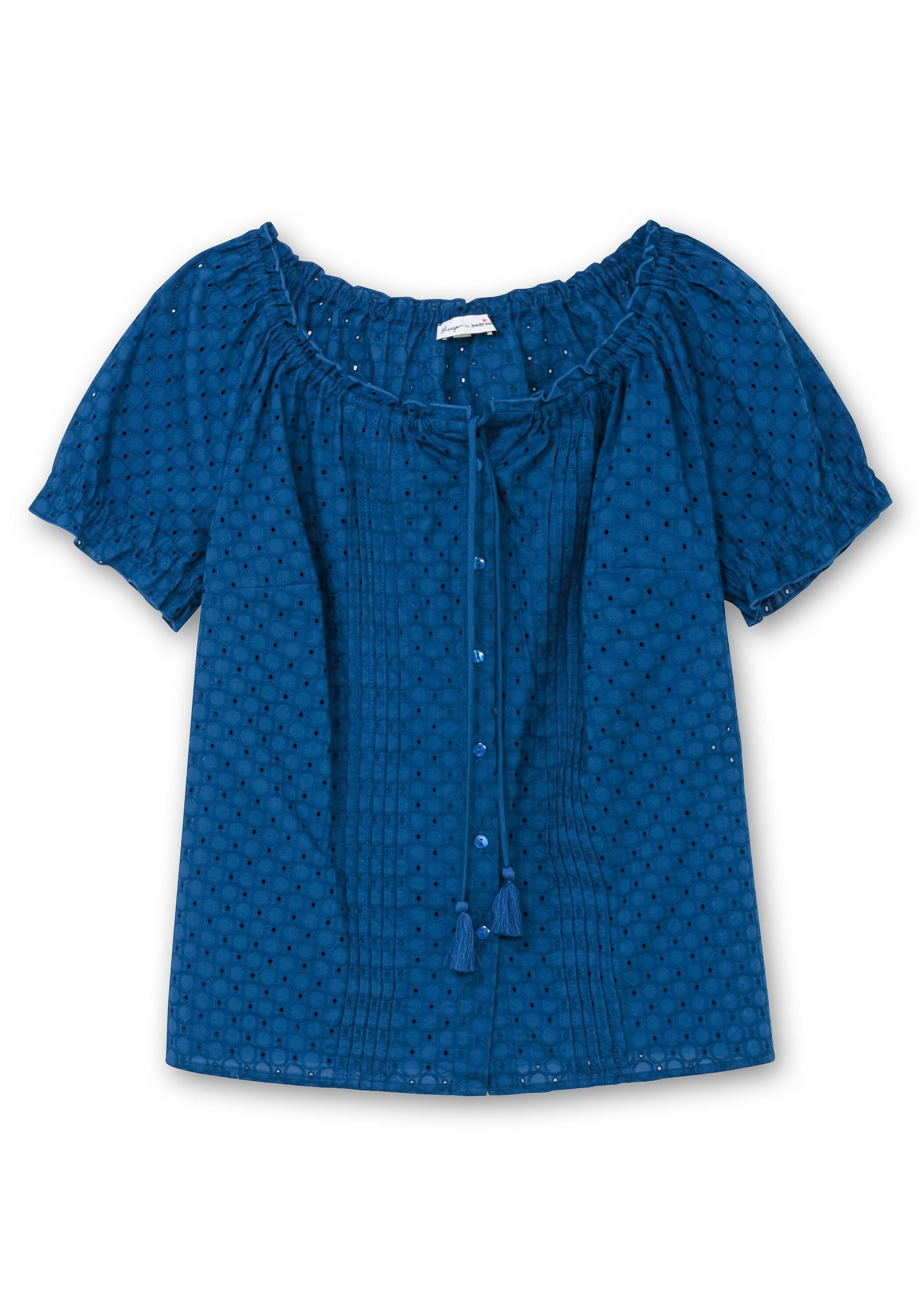 Sheego Kurzarmbluse »Bluse mit Lochstickerei und Carmen-Ausschnitt«