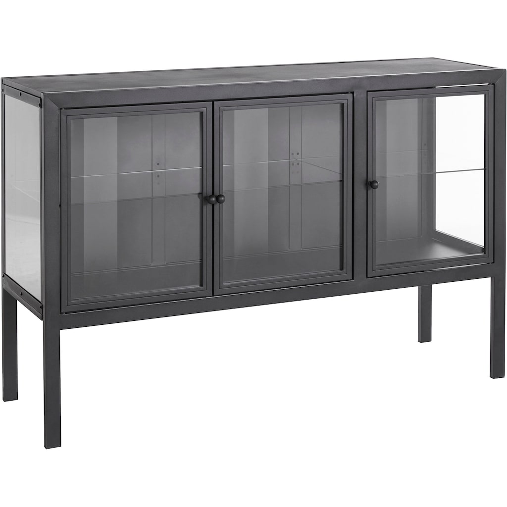 Leonique Sideboard »Ashlee«, aus Metall gefertigt, Glaseinlegeböden und Glastüren, Breite 139 cm