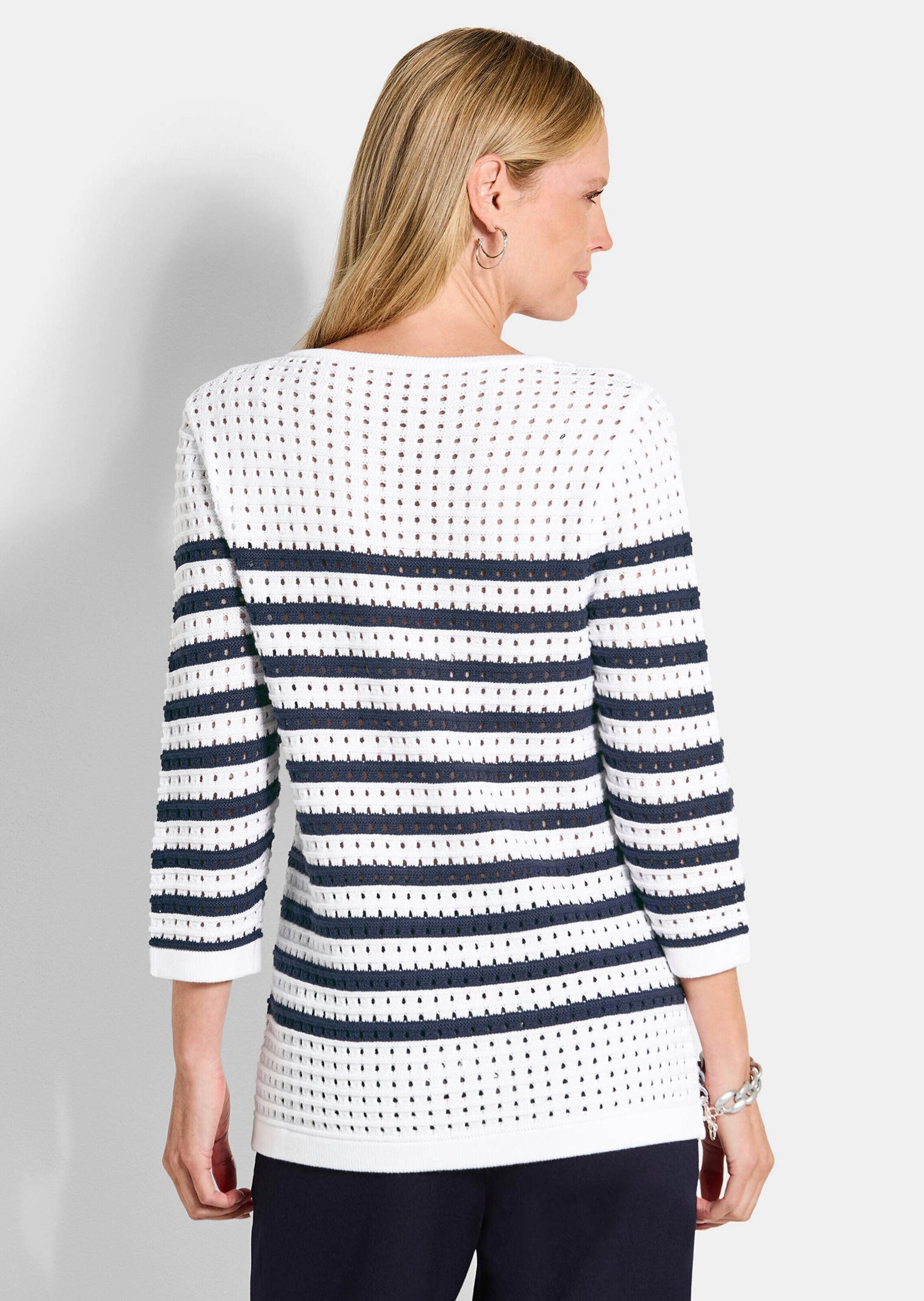 GOLDNER Rundhalspullover »Ajourpullover mit Streifenmuster« modisches Lochmuster mit  Ringel