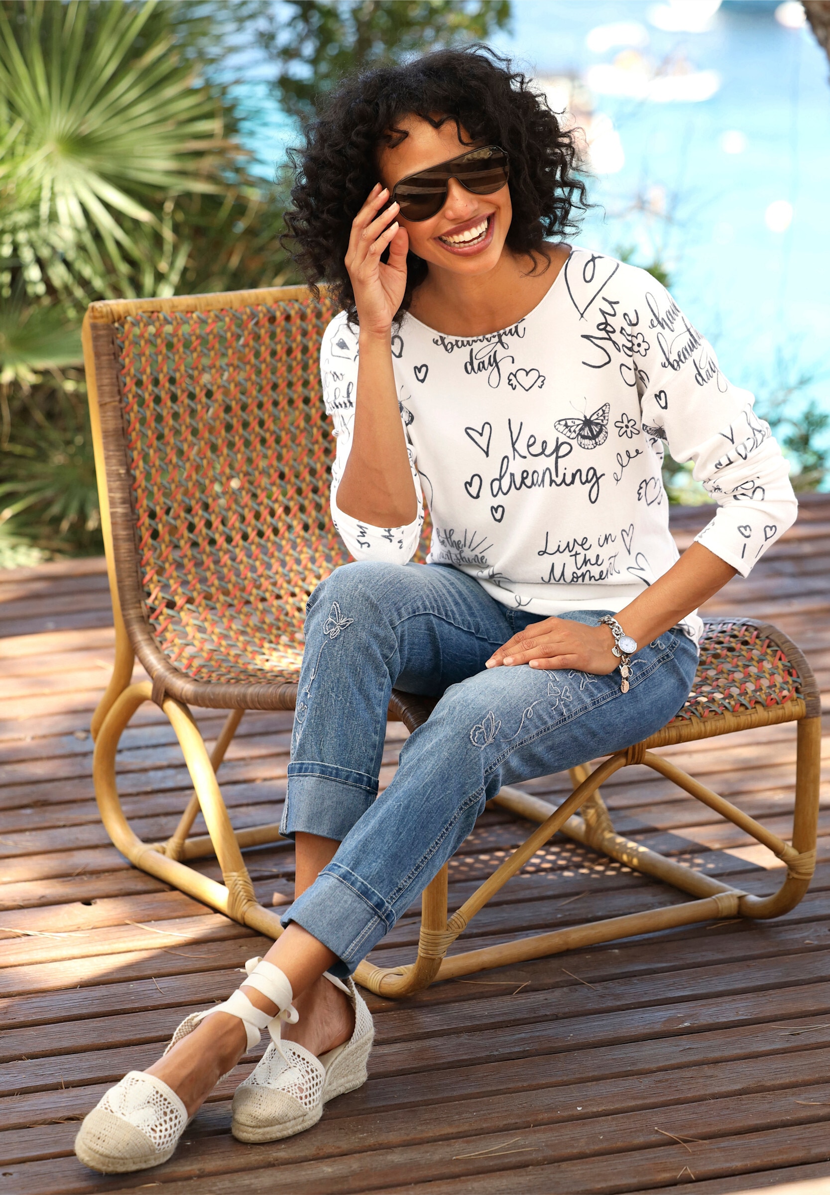 heine Strickpullover »Druck-Pullover Feinstrickpullover mit Schrift-Print«