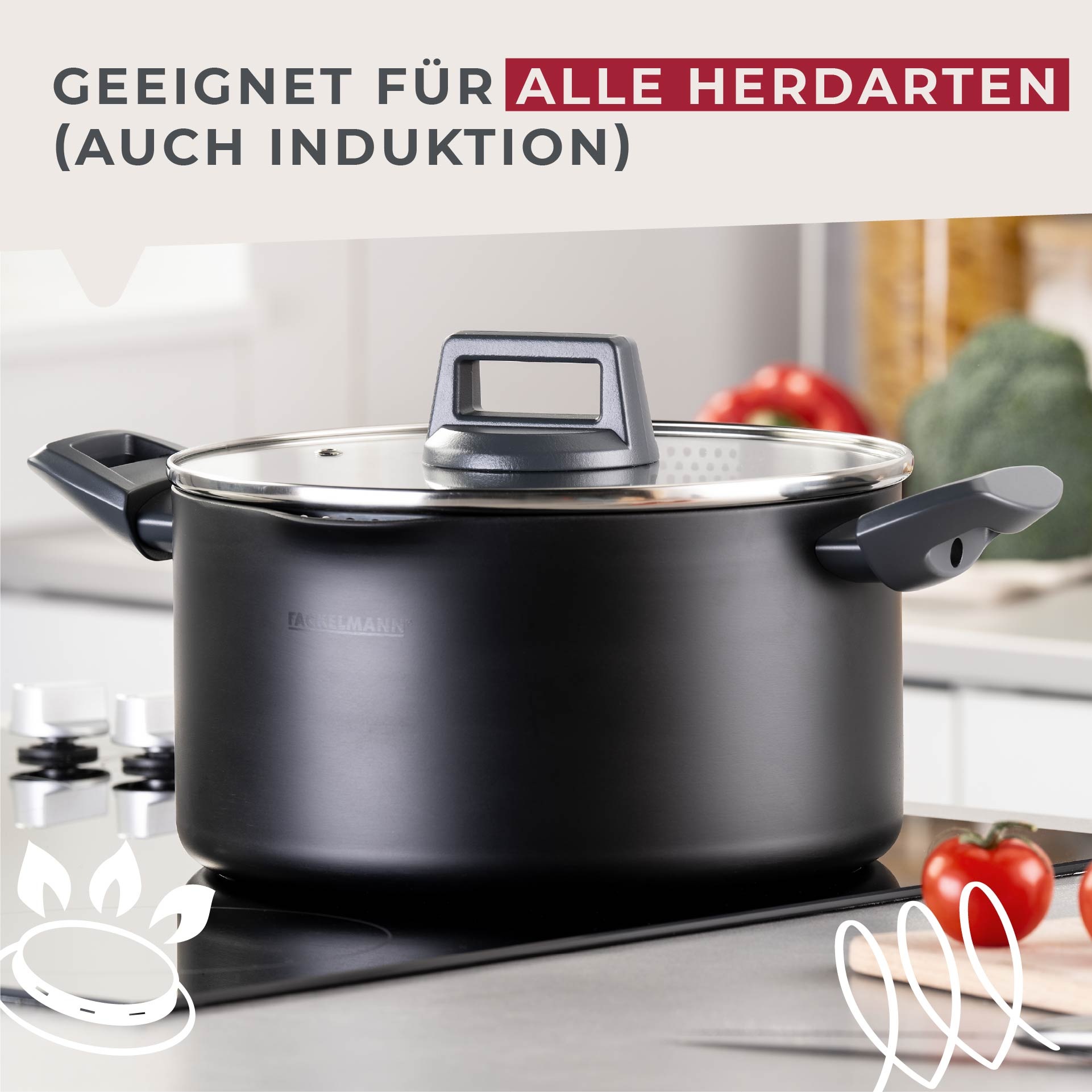 FACKELMANN Topf-Set »Statement«, Aluminium, (Set, 7 tlg.), Deckel mit Abgießfunktion