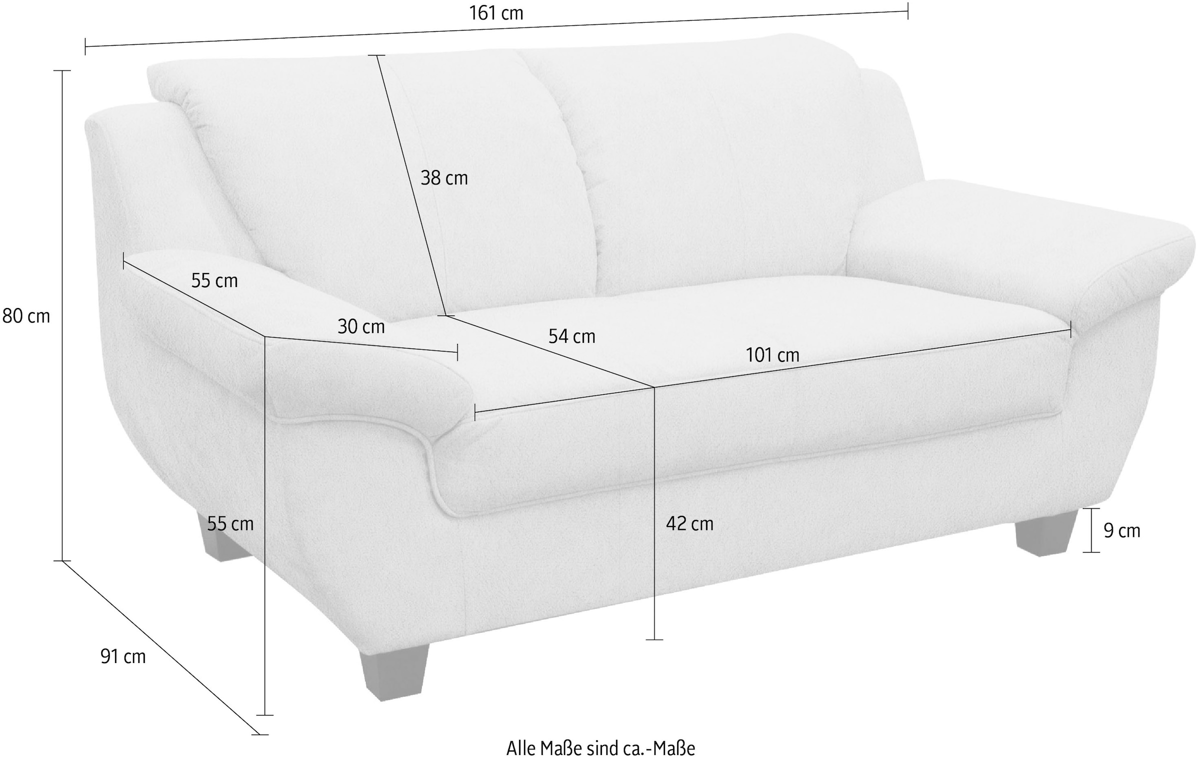 OTTO home 2-Sitzer »Sillkeborg 161 cm, formschönes Sofa mit dunklen Füßen« aus pflegeleichtem, weichem Luxus-Microfaser