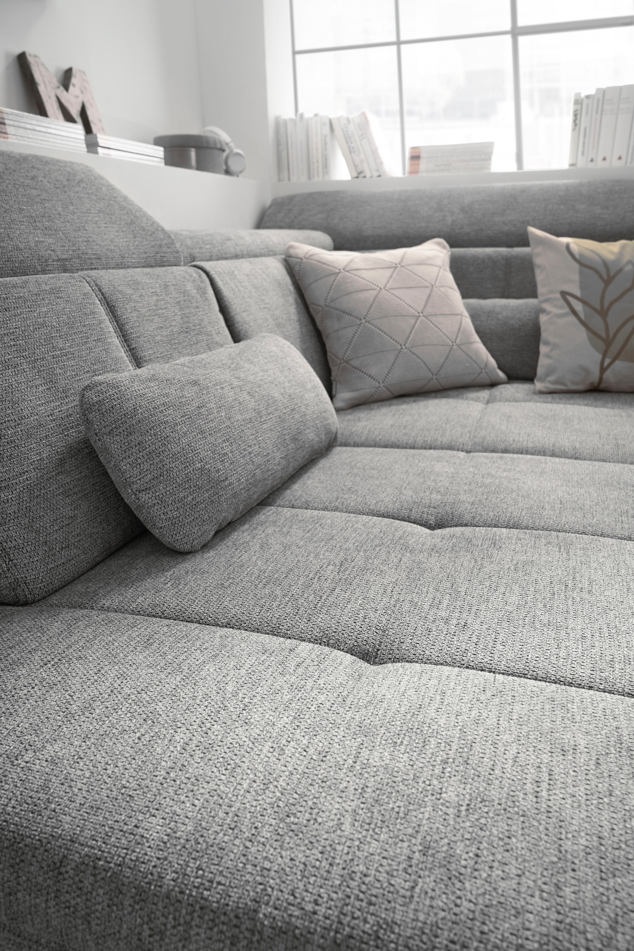 set one by Musterring Ecksofa »SO 3400 Sitzhöhe 47cm oder 49cm, Sitztiefe verstellbar, B/T 317/220 cm«, Kaltschaumpolsterung, Flachgewebe, whlw. mit Funktionen, Sitzhöhe 47