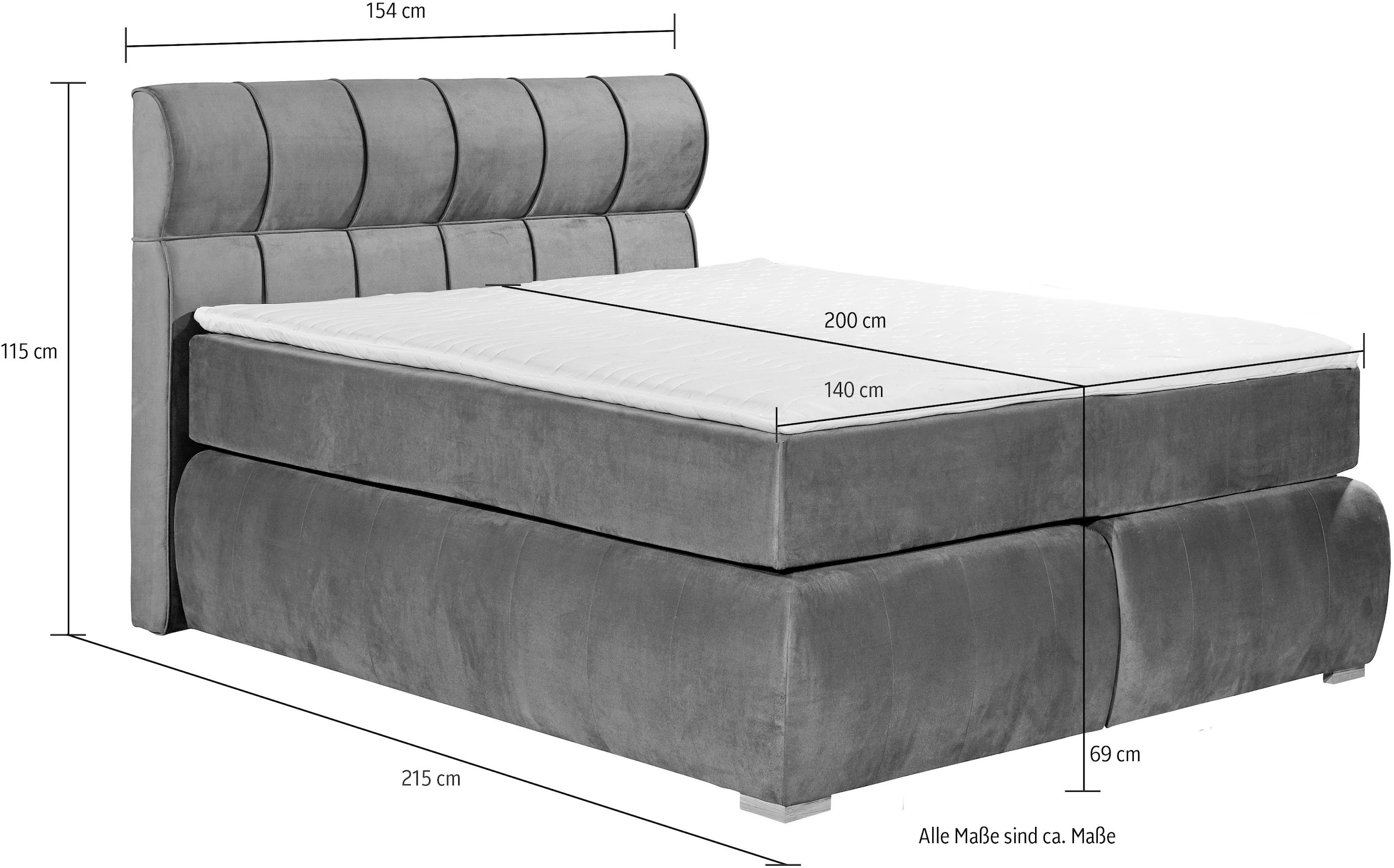 PLACES OF STYLE Boxspringbett »Felicia« in H4, inkl. Topper und Bettkasten