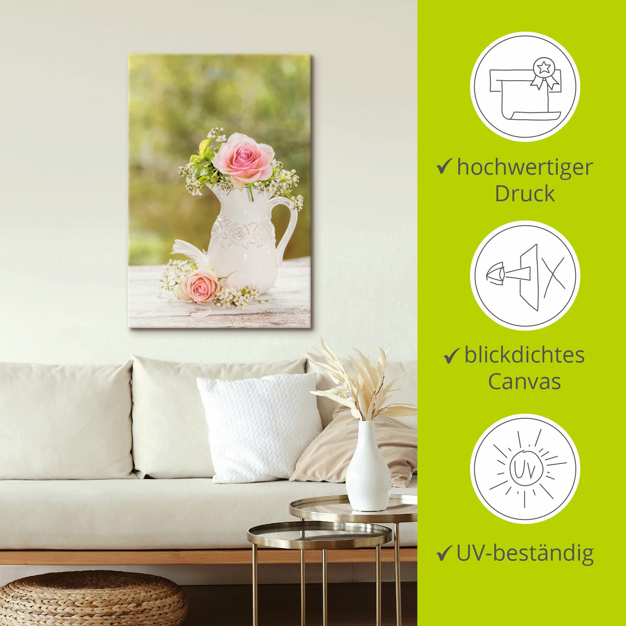 Artland Wandbild »Vintage Rosen in Vase«, Blumen, (1 St.), als Alubild, Outdoorbild, Leinwandbild, Poster in verschied. Größen