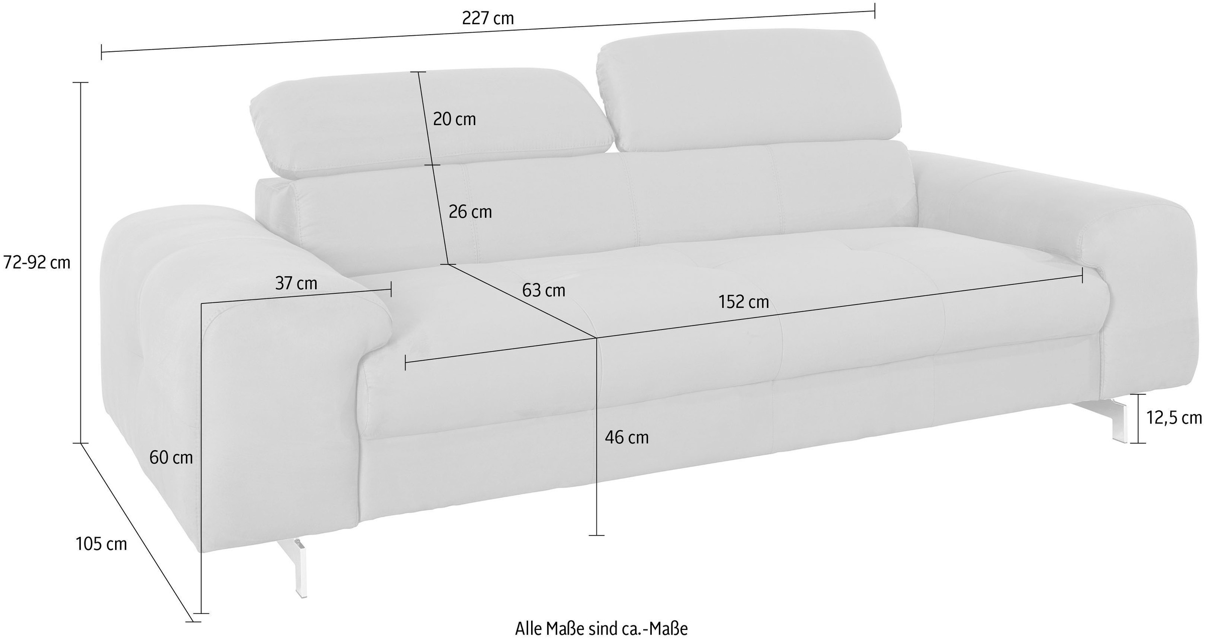 COTTA 3-Sitzer »Chef«, Big-Sofa mit Kopfteilverstellung, edle Metallkufen