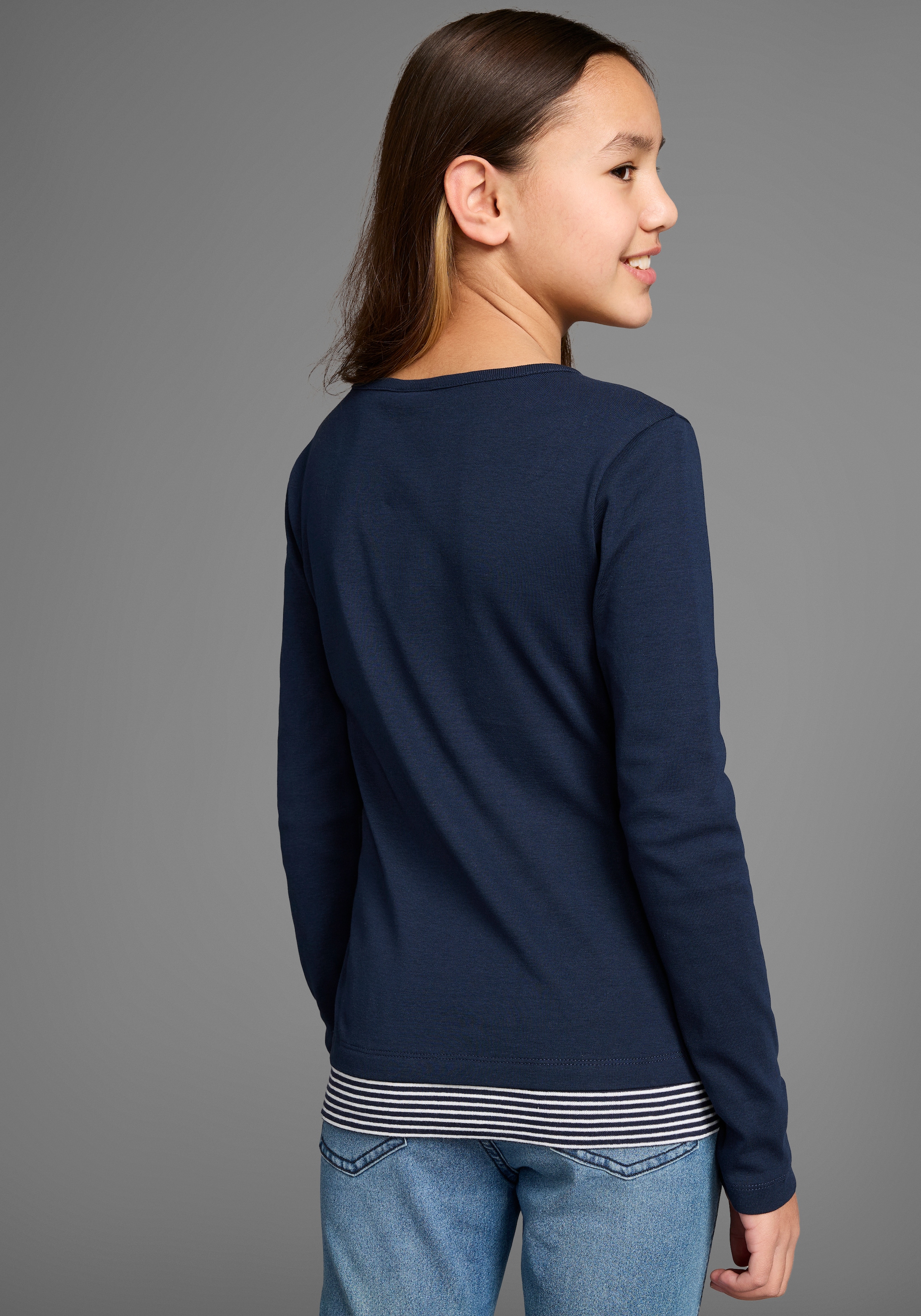 KangaROOS Langarmshirt »Ripp-Shirt in Lagenoptik« modische Auschnitt-Details