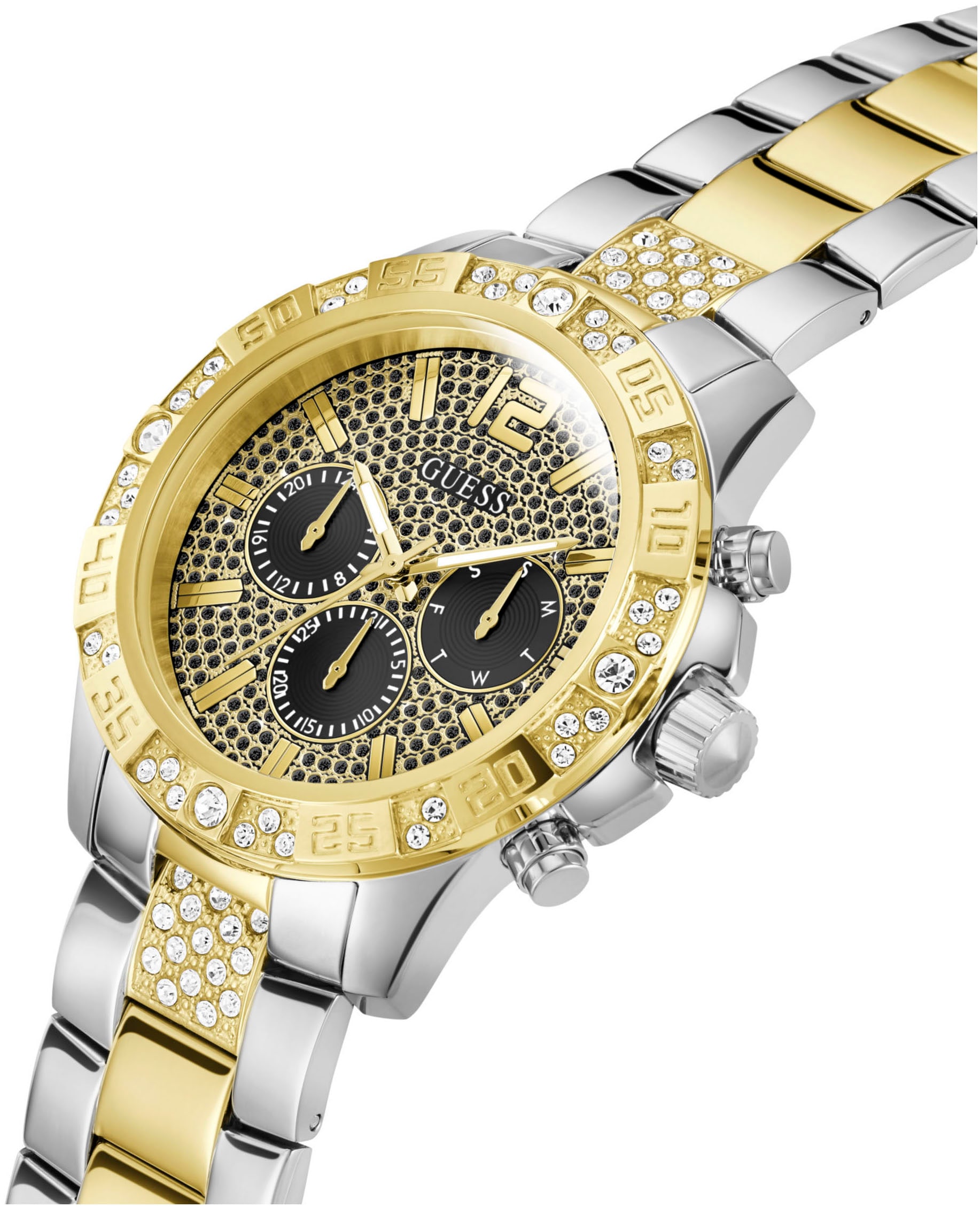 Guess Multifunktionsuhr »MAJESTIC« Quarzuhr, Armbanduhr, Herren, Datum, 12/24-Std.-Anzeige,Kristallsteine