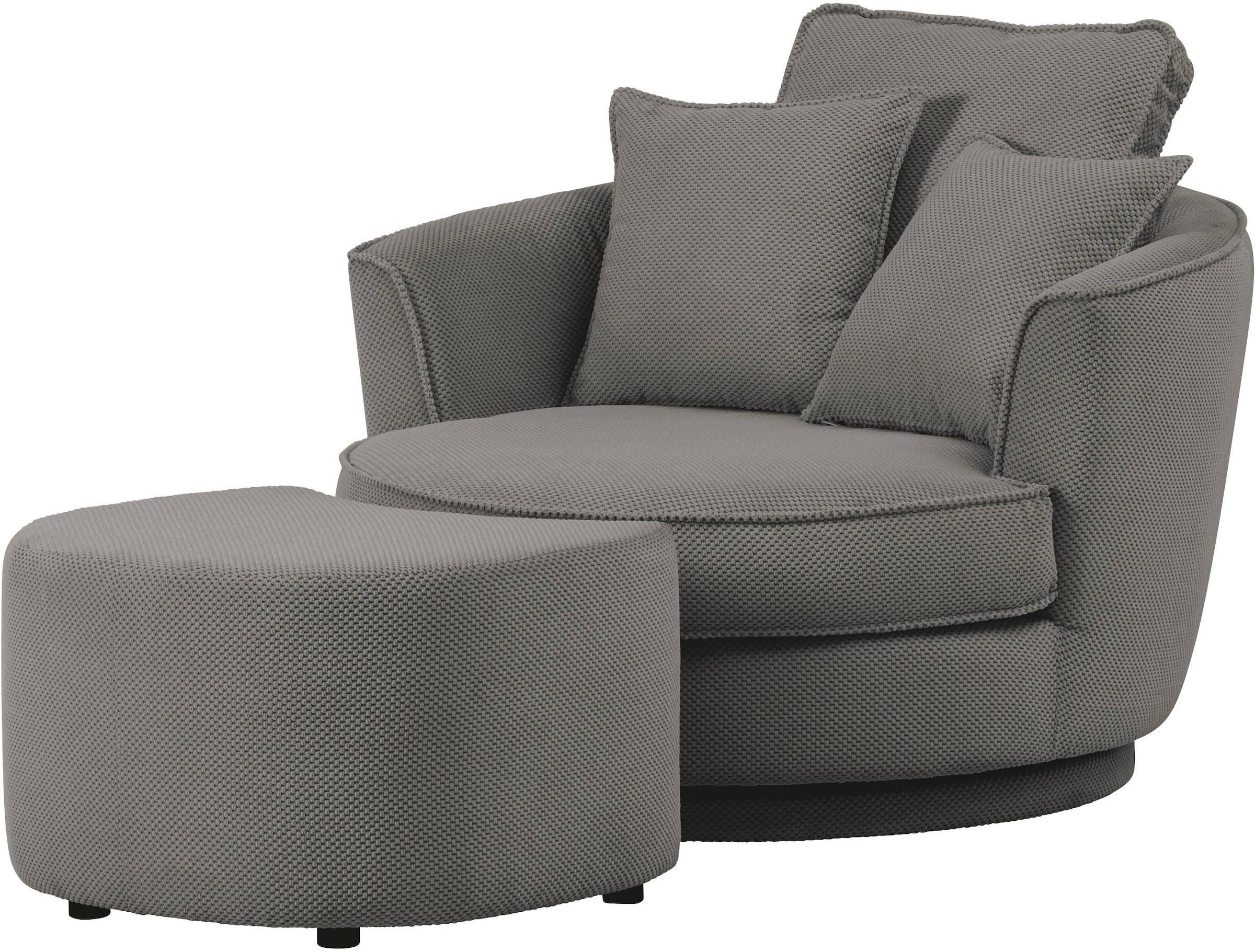 Leonique Drehsessel »MAISIE, Love Seat XXL Lese-Sessel, Big-Sessel mit Hocker,«, (2 St.), Set in MEGA CORD und Web-Velours, drehbar 360 Grad