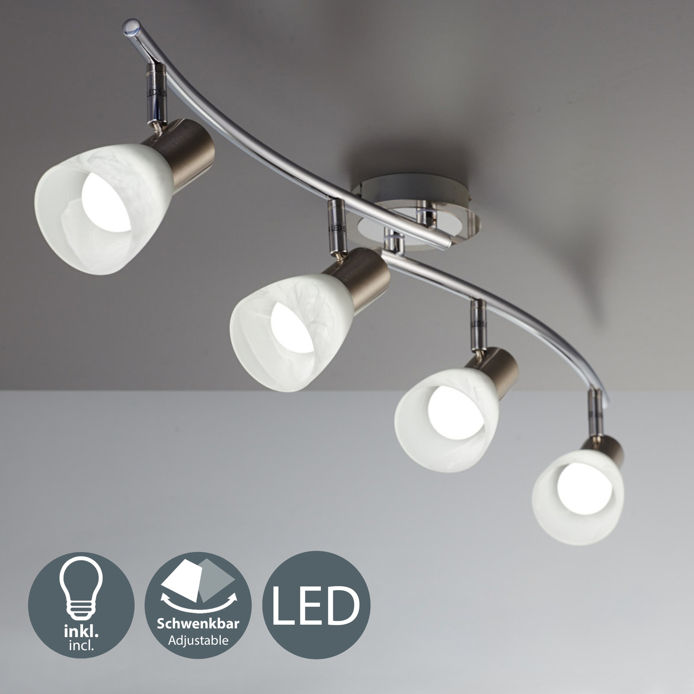 B.K.Licht LED Deckenstrahler, 4 flammig-flammig, LED Deckenlampe Wohnzimmer  schwenkbar E14 Metall Glas Spot Leuchte online kaufen | mit 3 Jahren XXL  Garantie